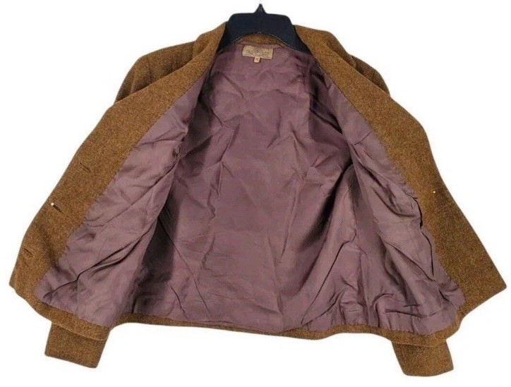 Vintage 50s Peacoat Blazer Womens 42 EU Crop Wool Tweed Brown Austria Handmade