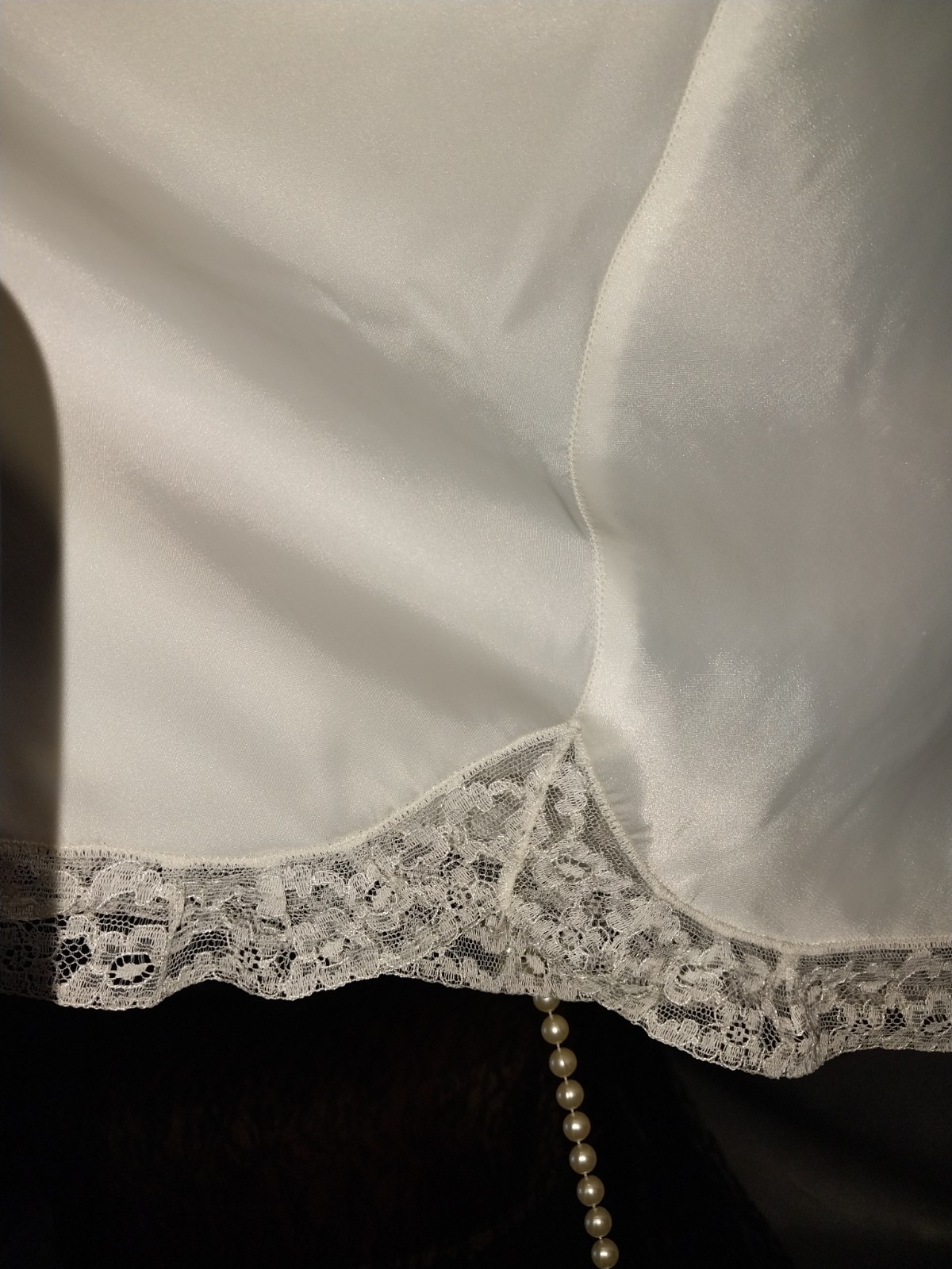 VTG 40’S SATIN CHANTILLY LACE DECO DOWTON DRESS SLIP NIGHTGOWN EDWARDIAN LACE S