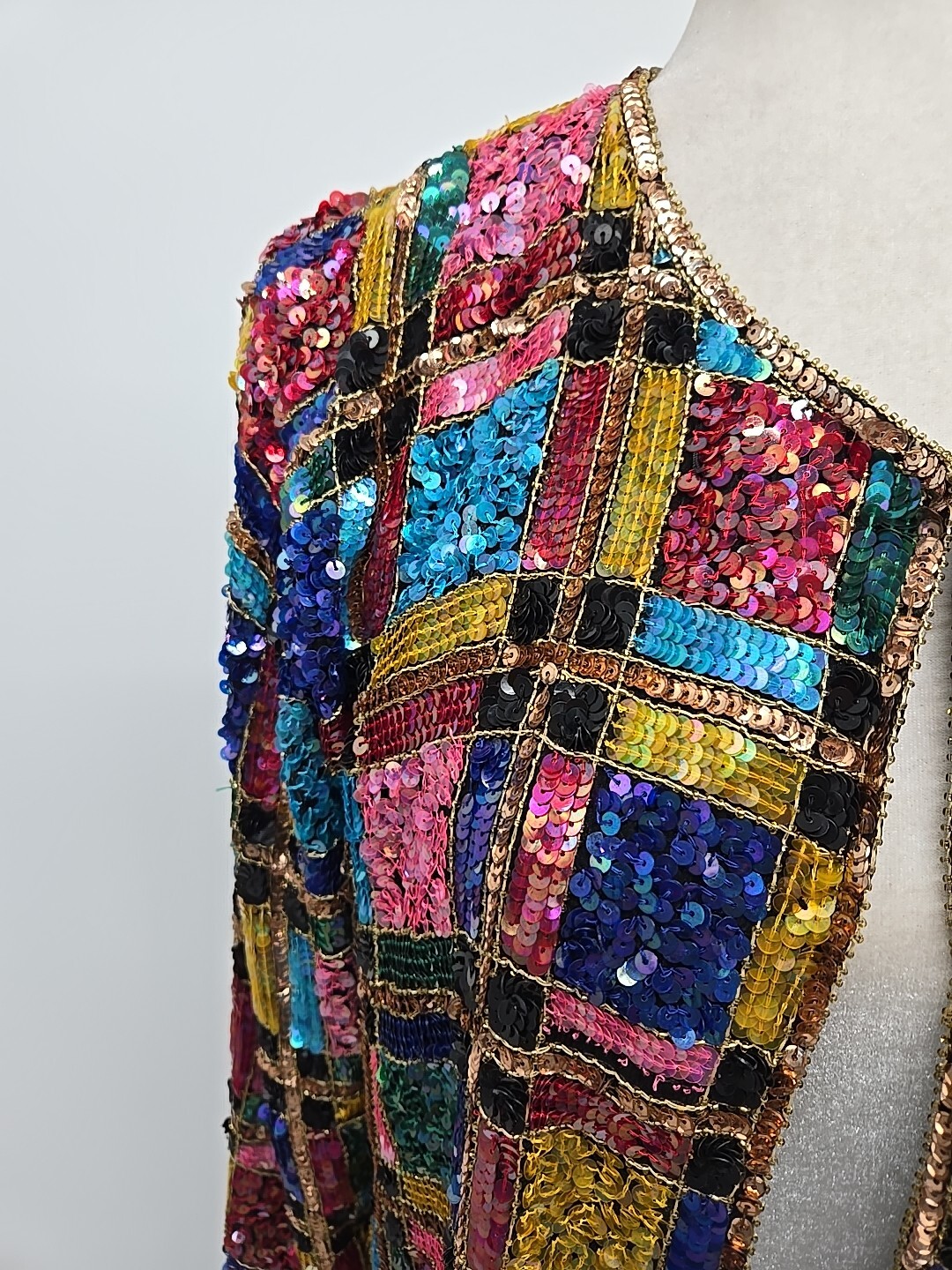 Vintage Channa Fully Sequin Coat Jacket Blazer Top Silk & Rayon Large