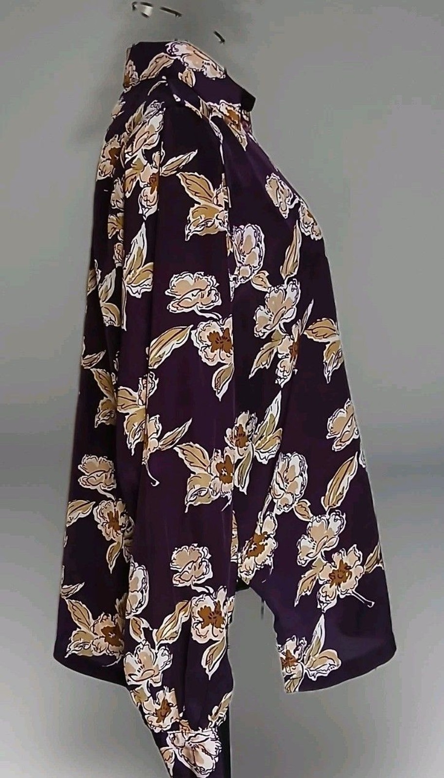 Vintage 70s Plum Floral Blouse Large Boho Secretary Cottagecore Button Front