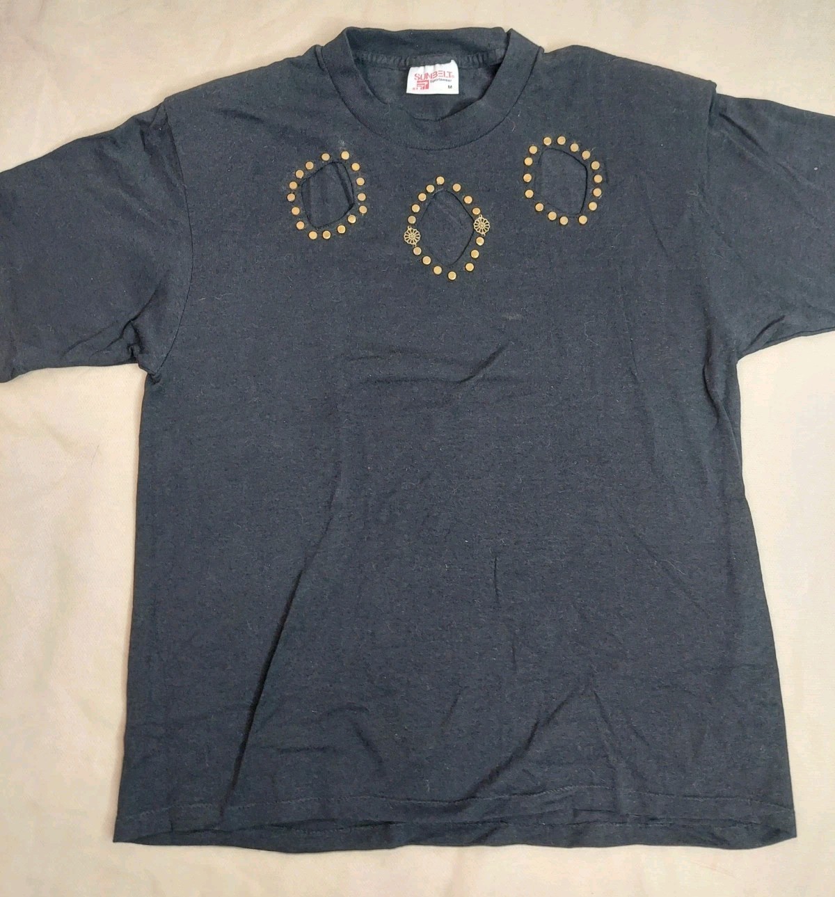 Vintage 90s Cutout T Shirt M Black USA Single Stitch Cowgirl Country 80s