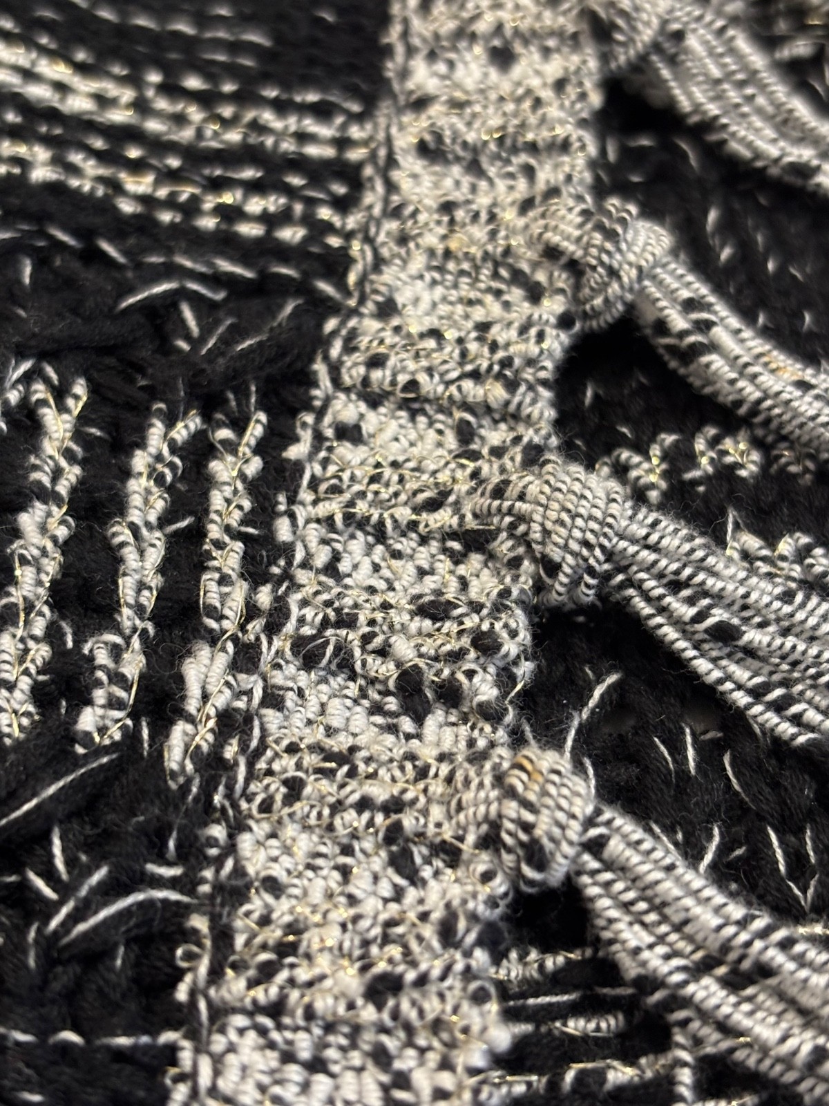 Ruby Rd. Cardigan Jacket Open Front Black White Gold Accents Size M