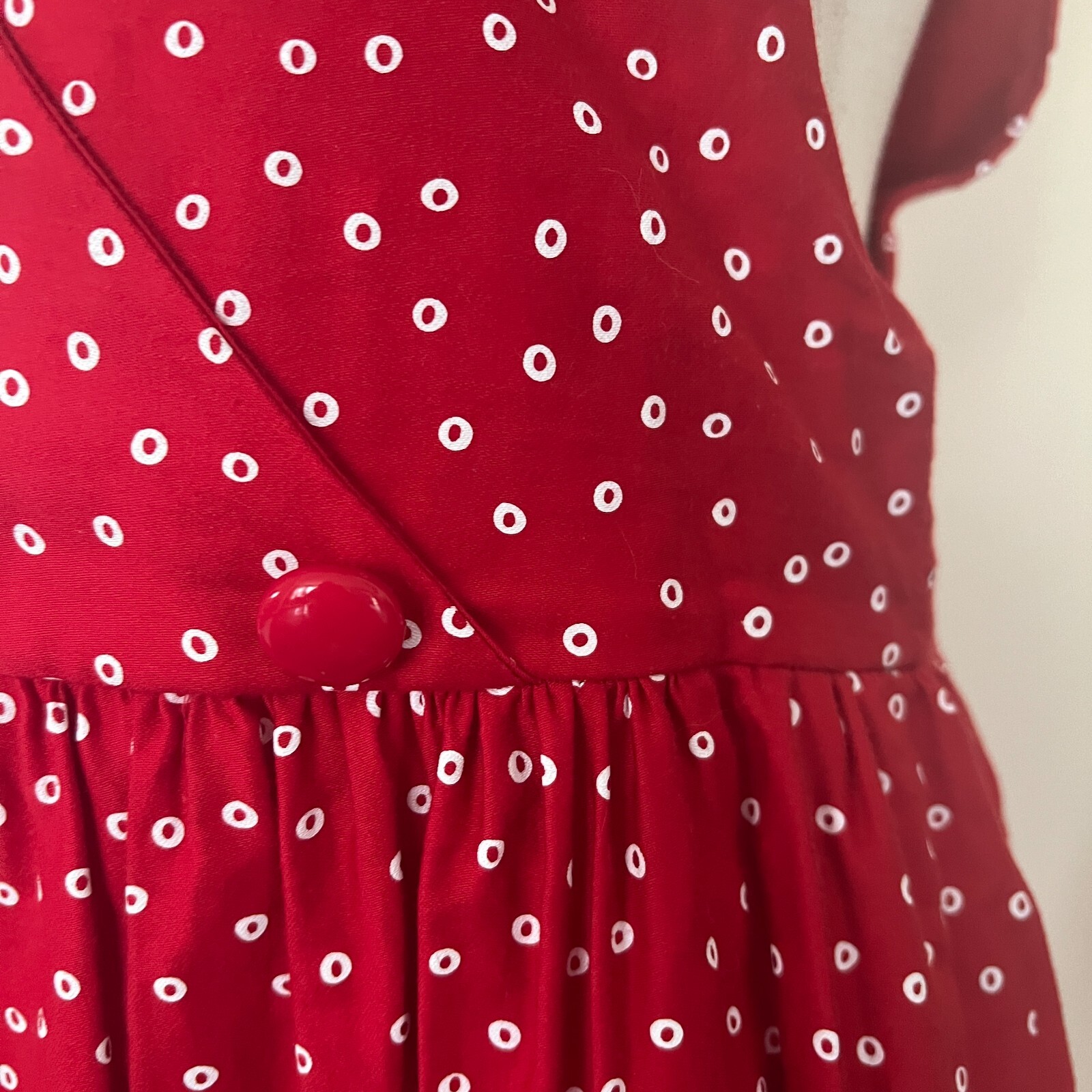 J Jill Red Polka Dot Dress Vintage 90s Surplice Neckline 100% Cotton sz M