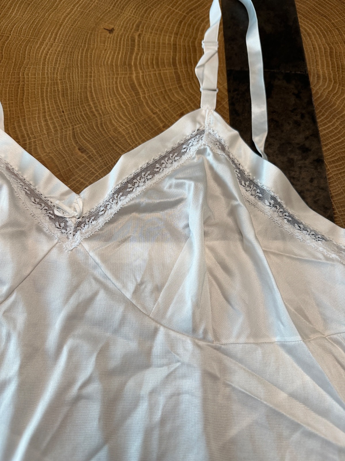 VTG LORRAINE 100% ANTRON NYLON LACE SLIP DRESS WOMENS 38 SZ S TALL USA MADE