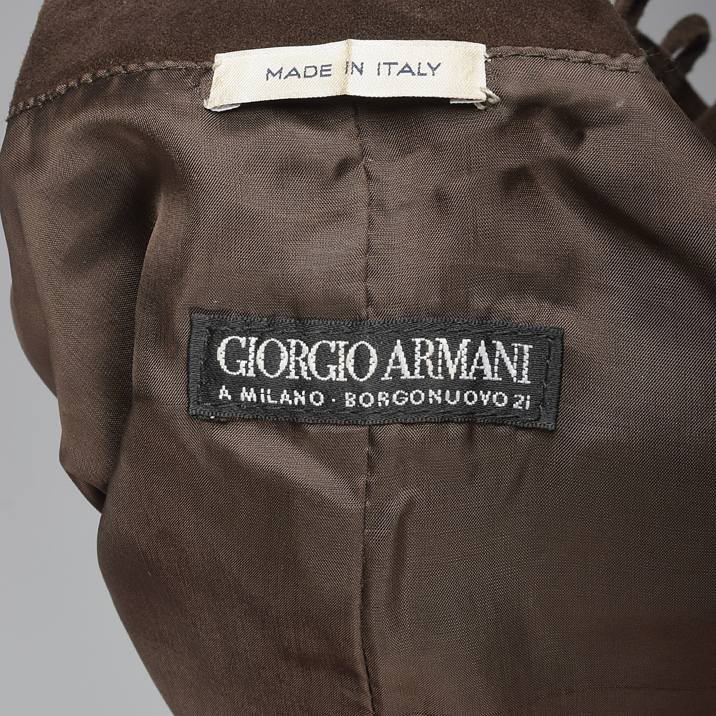 Small 1990s Giorgio Armani Brown Goat Suede VTG Leather Dress Long Sleeve
