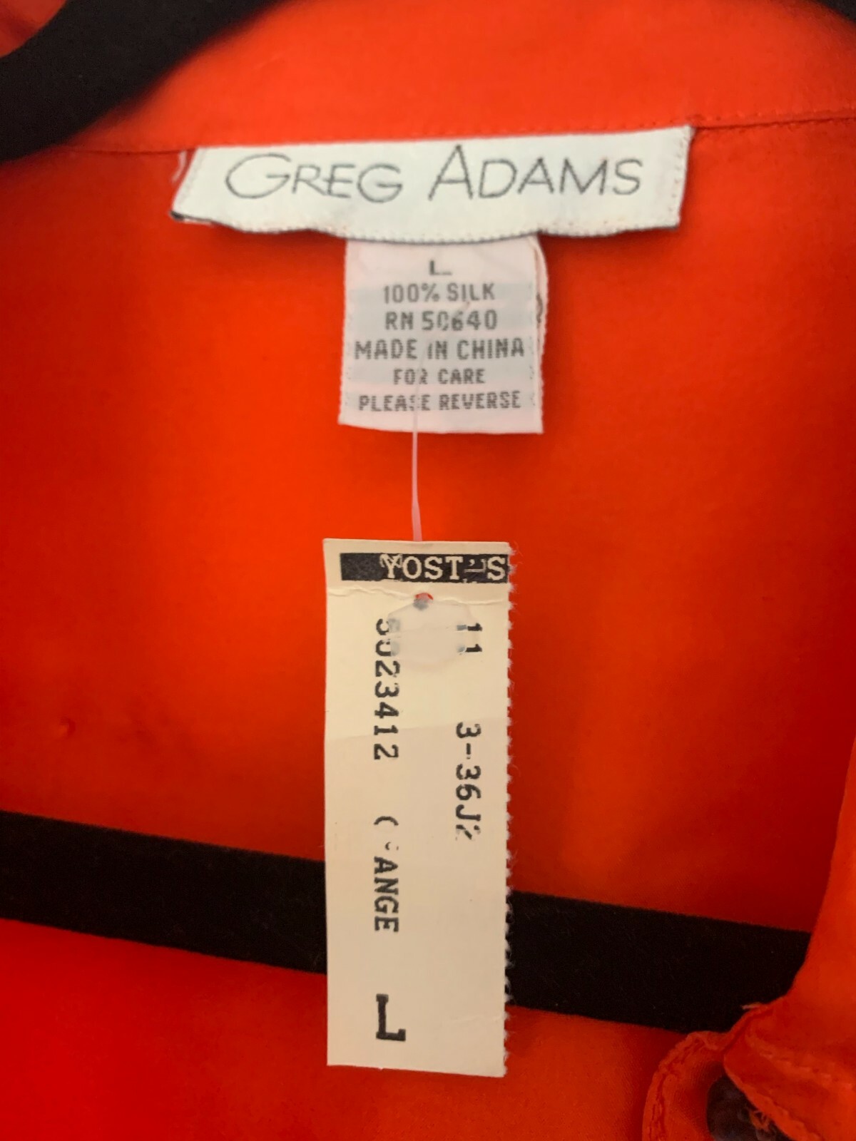 NWT Vintage GREG ADAMS 100% Silk bright orange Women’s Blouse Shirt SHOULDER PAD