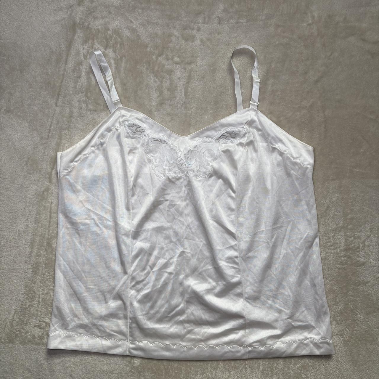 Vintage Lingerie by Vincent Slip Cami Top Size 42 White Lace Trim Nylon 70s 80s