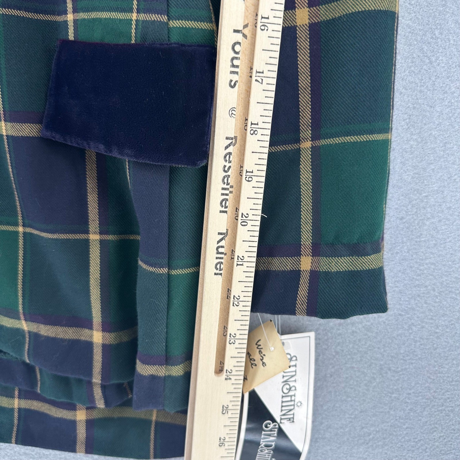 VTG Sunshine Starshine Green Navy Plaid Skirt Suit Blazer Set 8 DEADSTOCK Career