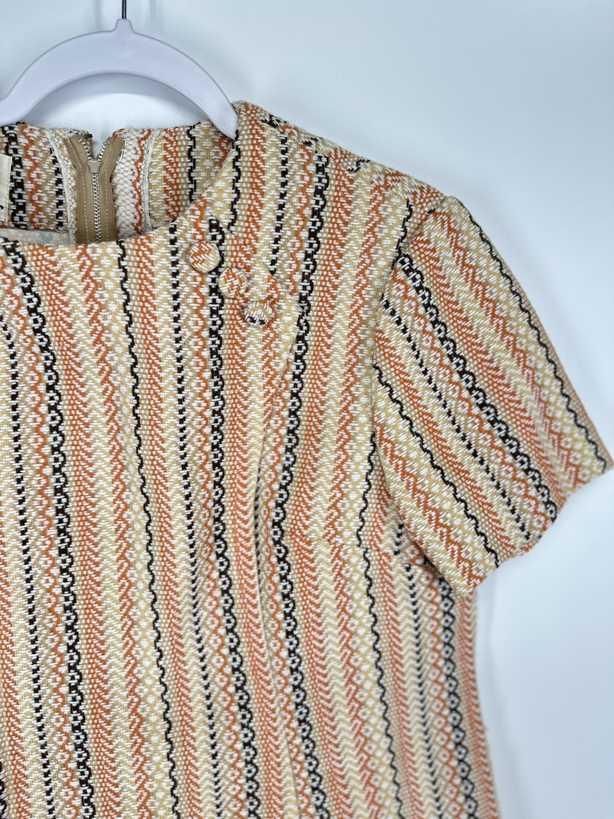 Tailor Mitsui Shift Dress S M BeigeOrange Striped Vintage 60s 70s 80s Women Girl