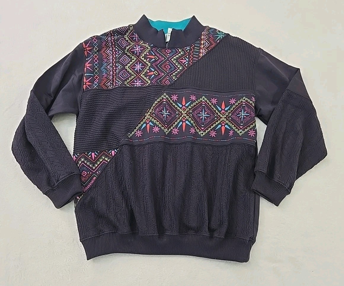 Blast Vtg 90s Southwestern 1/4 Zip Mock Neck Sweatshirt Womans Sz Med Oversized