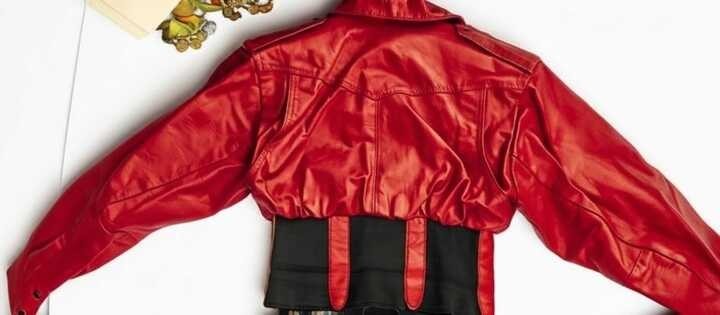 RARE 1990s Outerwear by Phoenix Red Leather Cropped Corset Waist Moto Bomber S