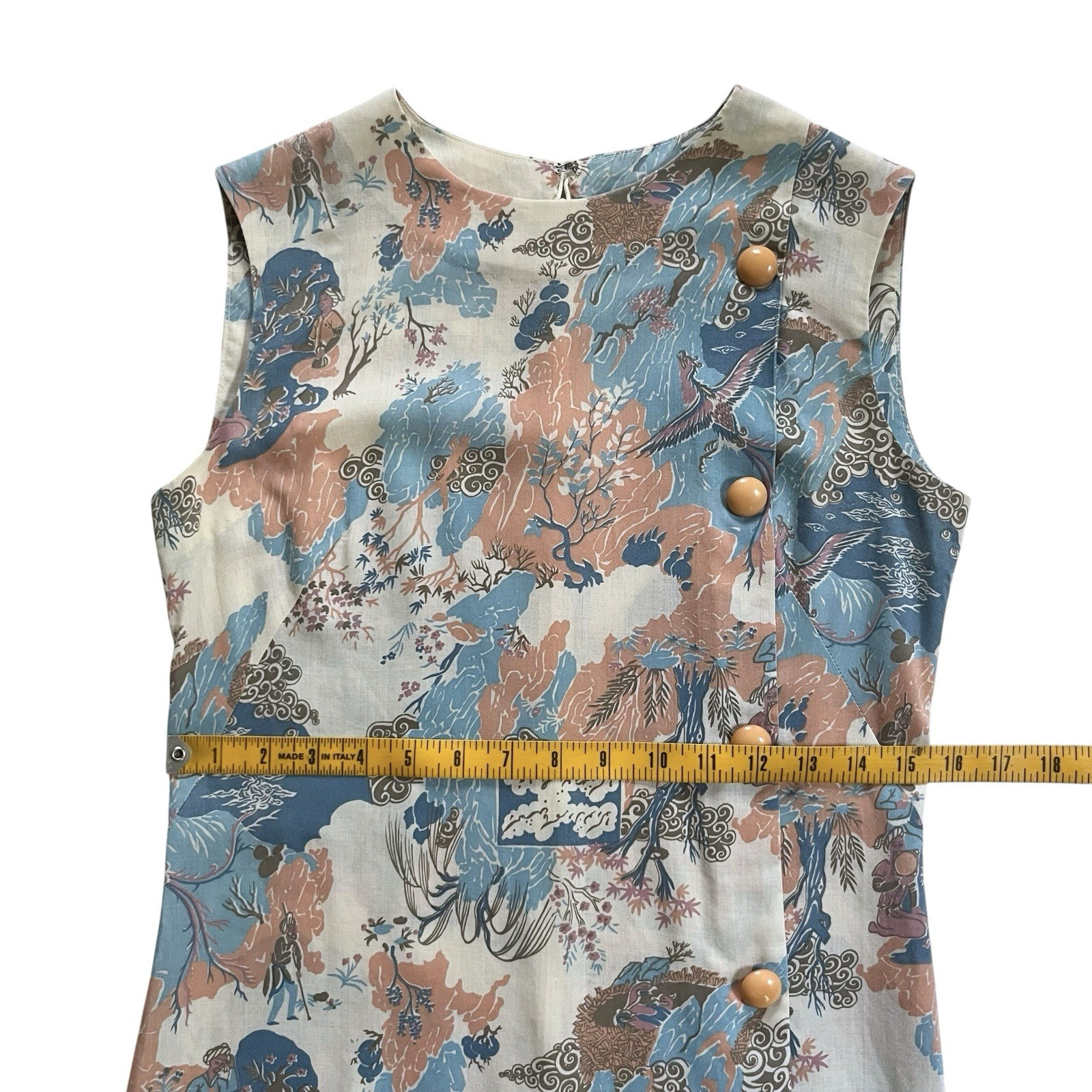 50s 60s Vintage Handmade Asian Inspired Print Shift Dress Small