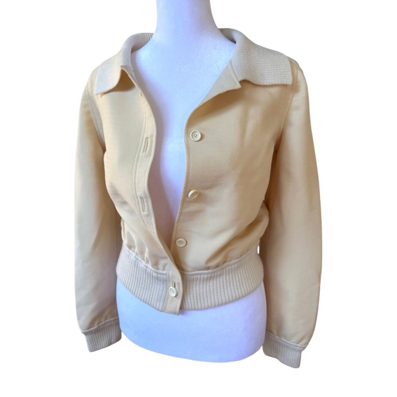 Vintage 1970s Courrèges Couture Future Herringbone Bomber Jacket SMALL