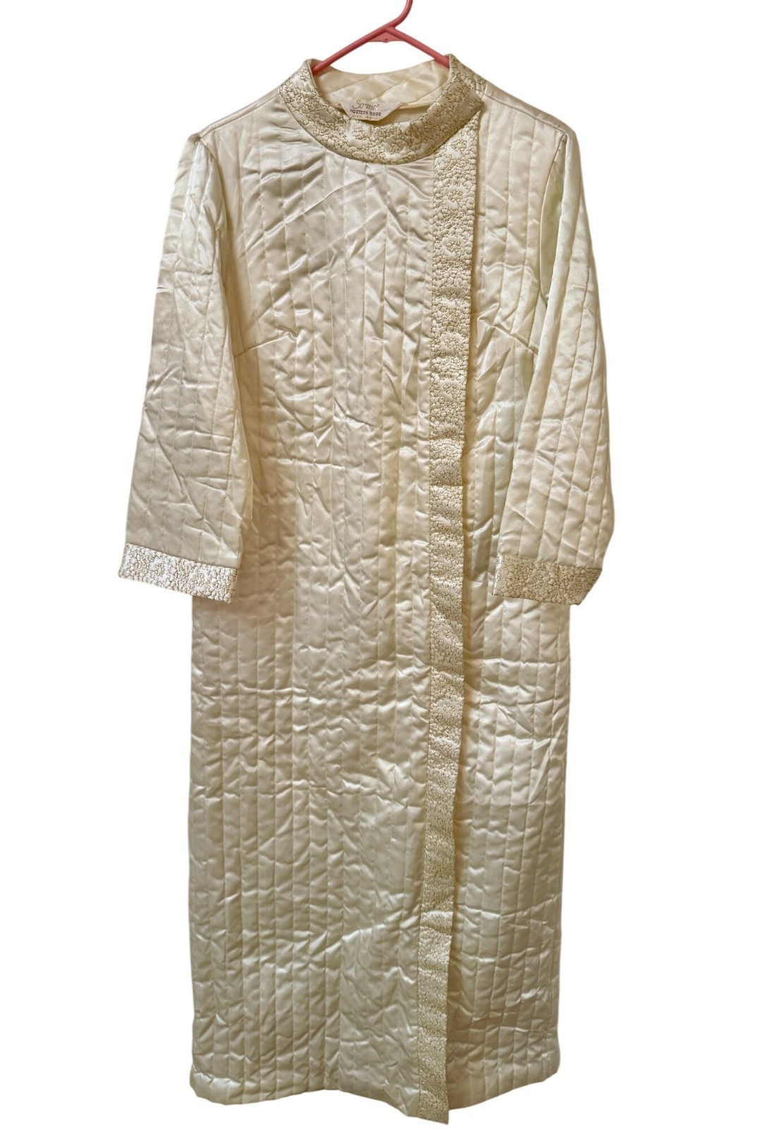 Vintage 60’s Sonnet Cream/Gold Quilted Satin Hostess Robe Size M