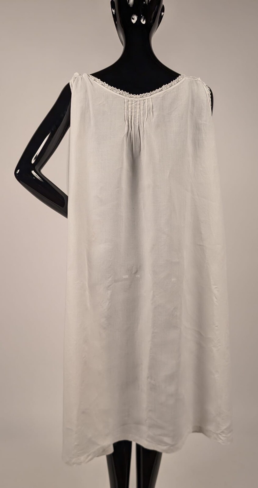 ANTIQUE EDWARDIAN WHITE LINEN SLIP W BLUE FLORAL EMBROIDERY + INITIALS