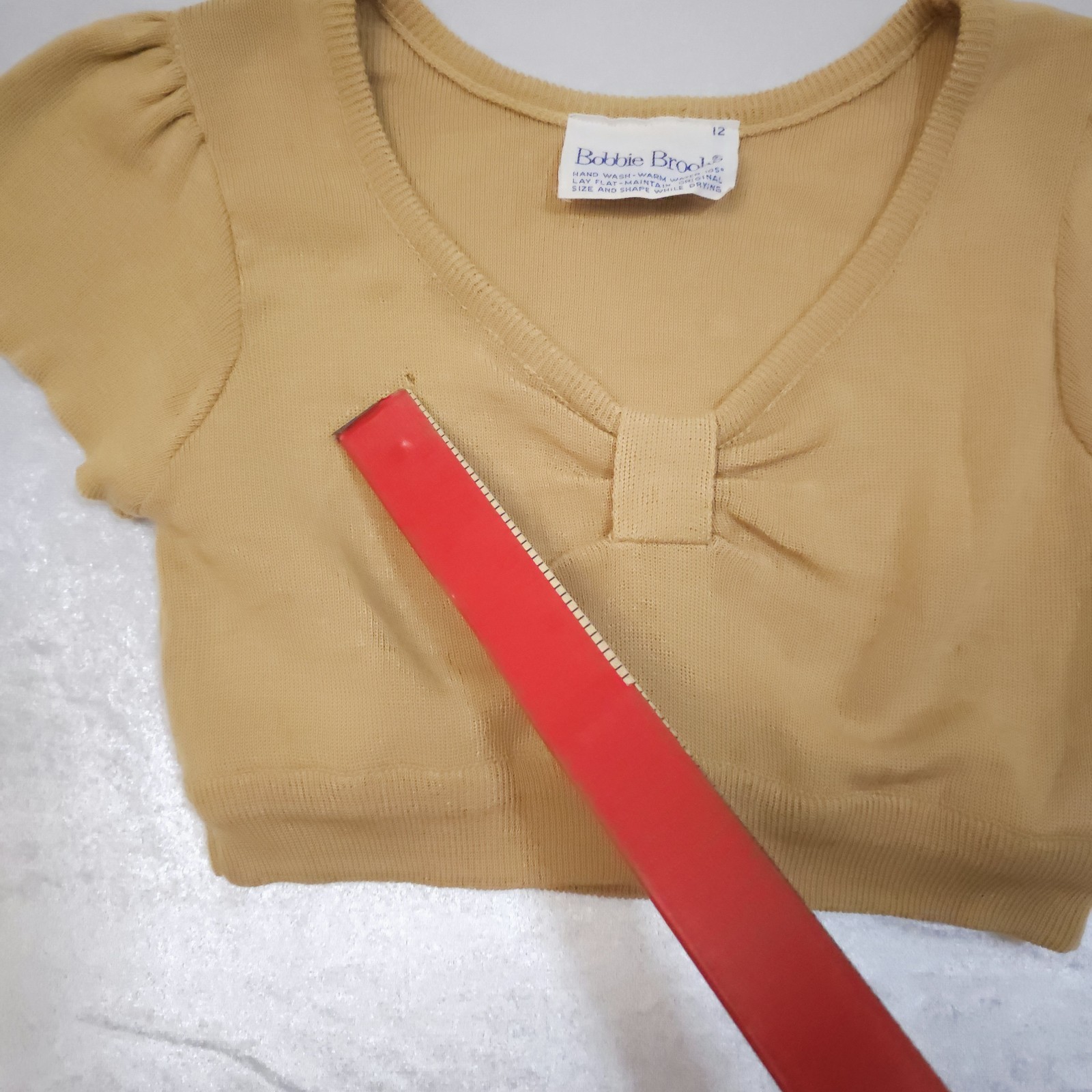 Vtg Bobbie Brooks 70s Knit Crop Top Distressed Festival Boho Sm Tan Beige As Is