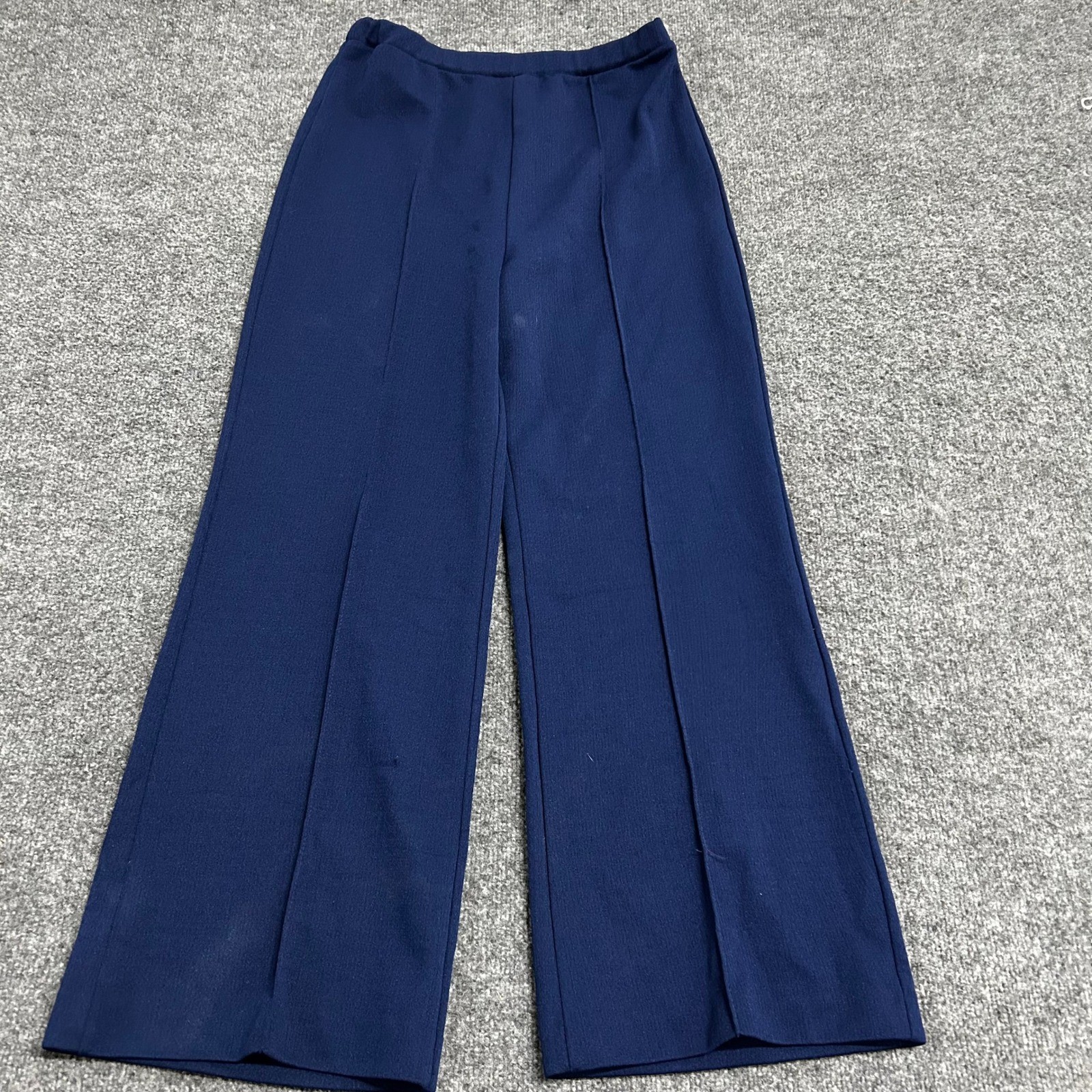 Vintage Pants Womens Size S Navy Blue Wide Elastic Waist Stitched Crease GOOD