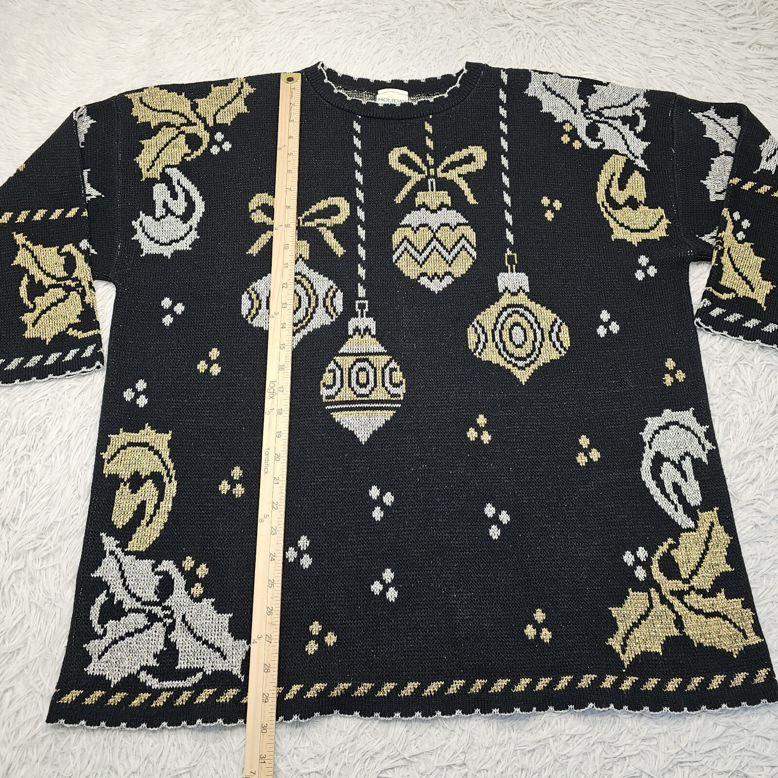 Vintage Holiday Time Women’s Size 22W Black Metallic Ornament Christmas Sweater