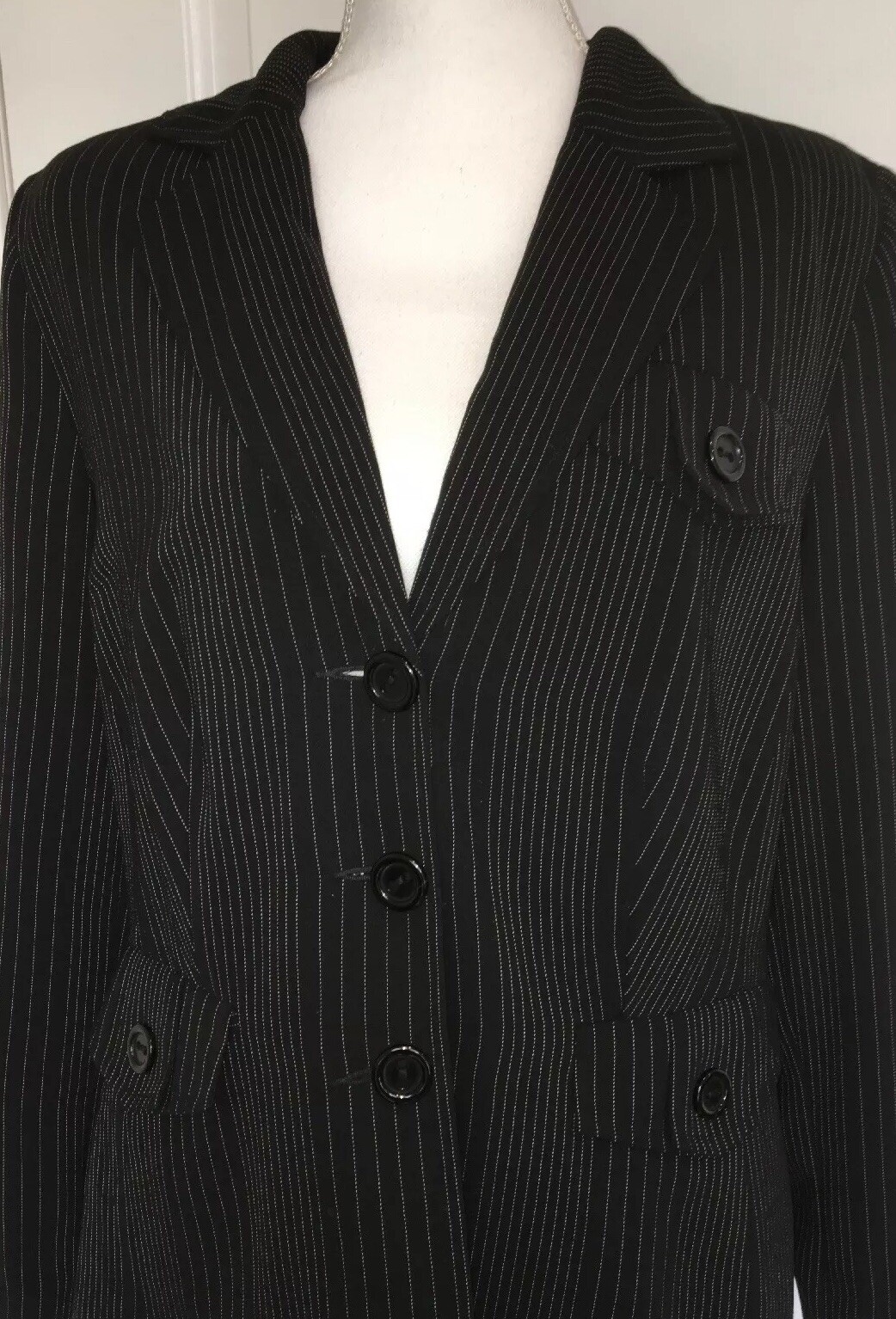 Women’s Blazer Black Pinstripe Lined Career GIORGIO SAINT ANGELO Vintage 14W