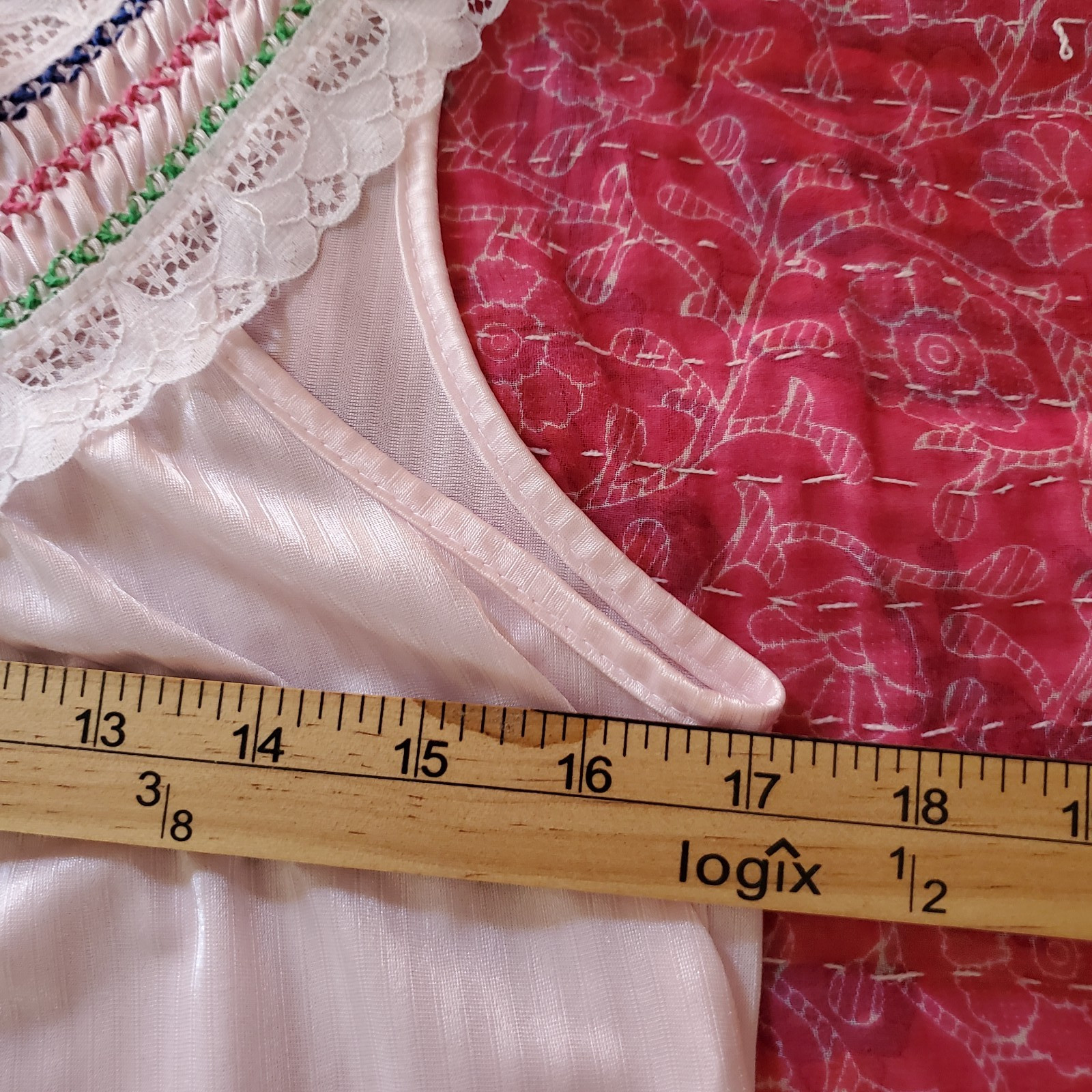 Vintage Sidney Bernstein USA Pink Nylon Nightgown Womens Small Shadow Stripe S