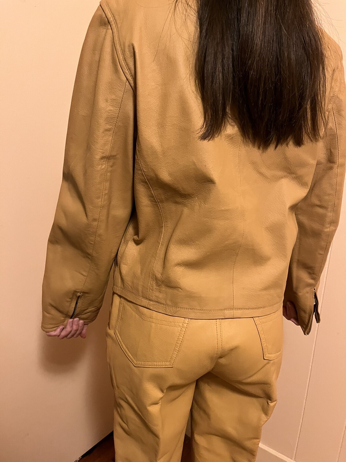 Styleworks Leather Pant/Jacket Suit Women’s Size 8 Tan Brown 80s/90s