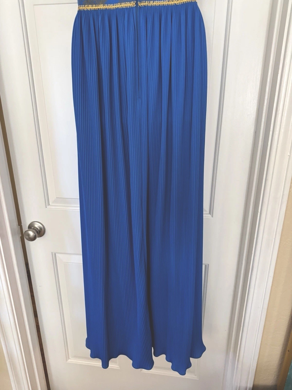 Vintage Alfred Shaheen Asian Inspired Hawaiian Aloha Maxi Dress Sz 8 Blue & Gold