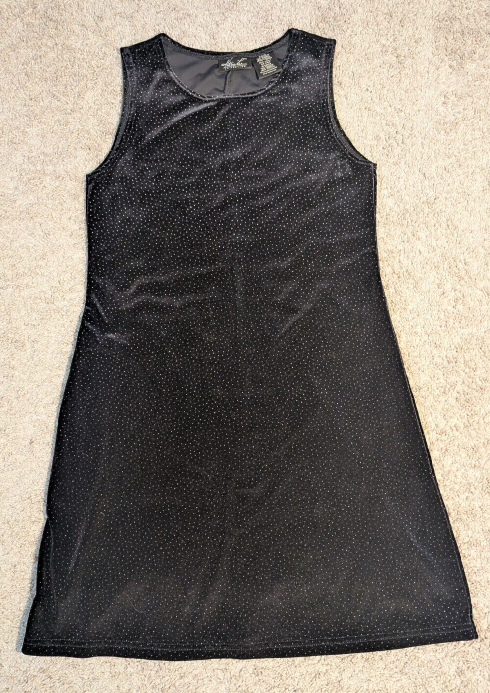 Kathie Lee Minimalist Black Glitter Velvet Midi Party Dress Sz M(9/10)