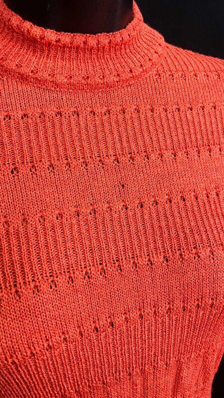 Vintage 1970s coral sweater dress, long sleeve orange knit salmon XS S