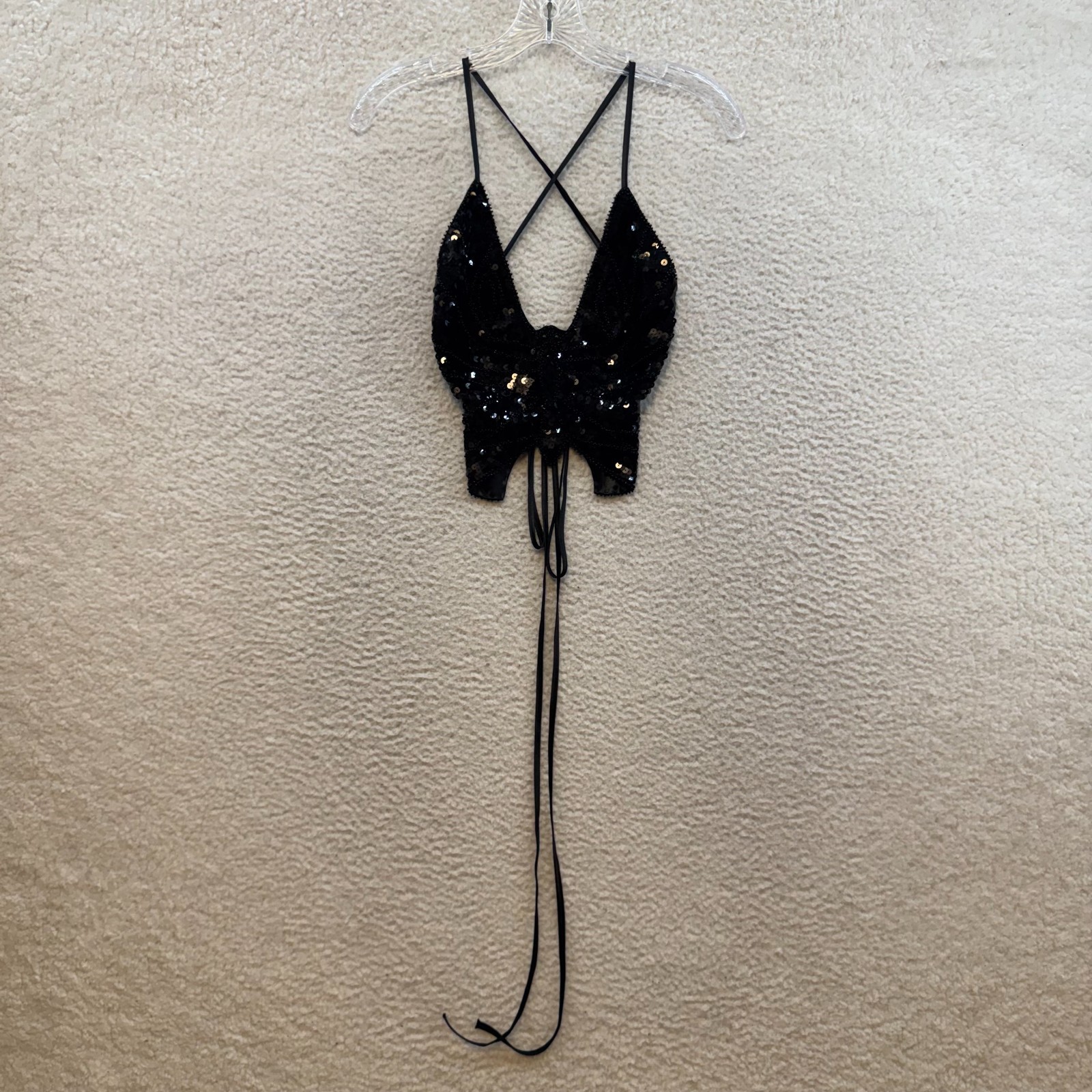 Y2K Vintage Butterfly Crop XS Small Medium Black Sequin Cyber Rave Club Festival