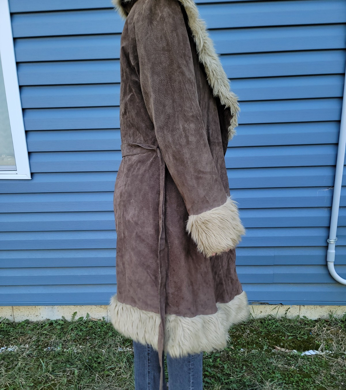 Vintage Penny Lane Coat Afghan Large Brown Hippie Boho Retro Y2K Faux Fur READ