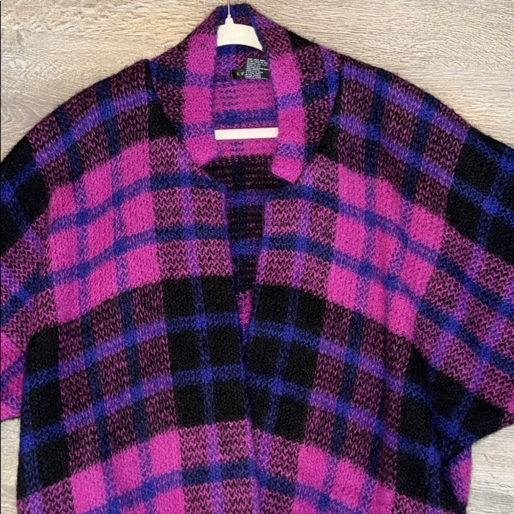 Vintage bold magenta plaid wool mohair blend plaid oversized sweater jacket S-L