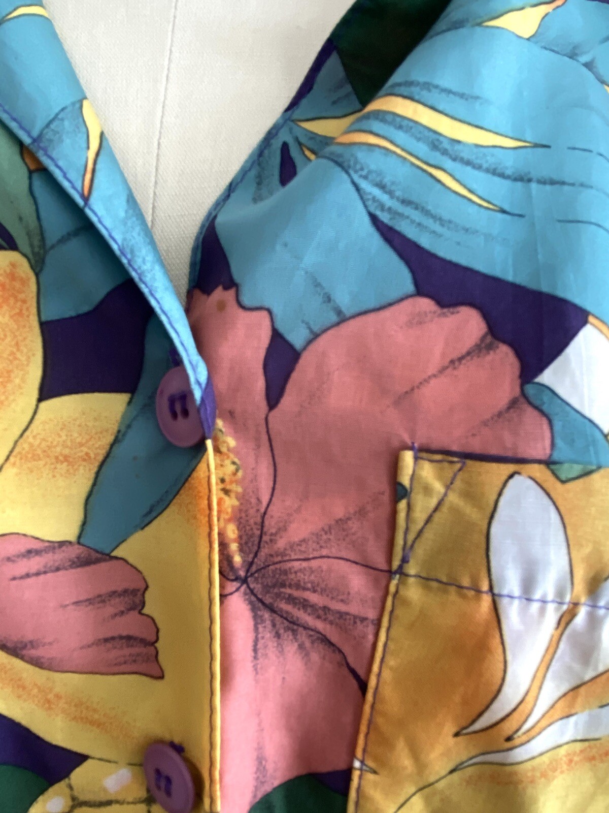 VTG CAROL ANDERSON TROPICAL FLORAL W/ FRUIT RAYON DRESS SZ S COLORFUL