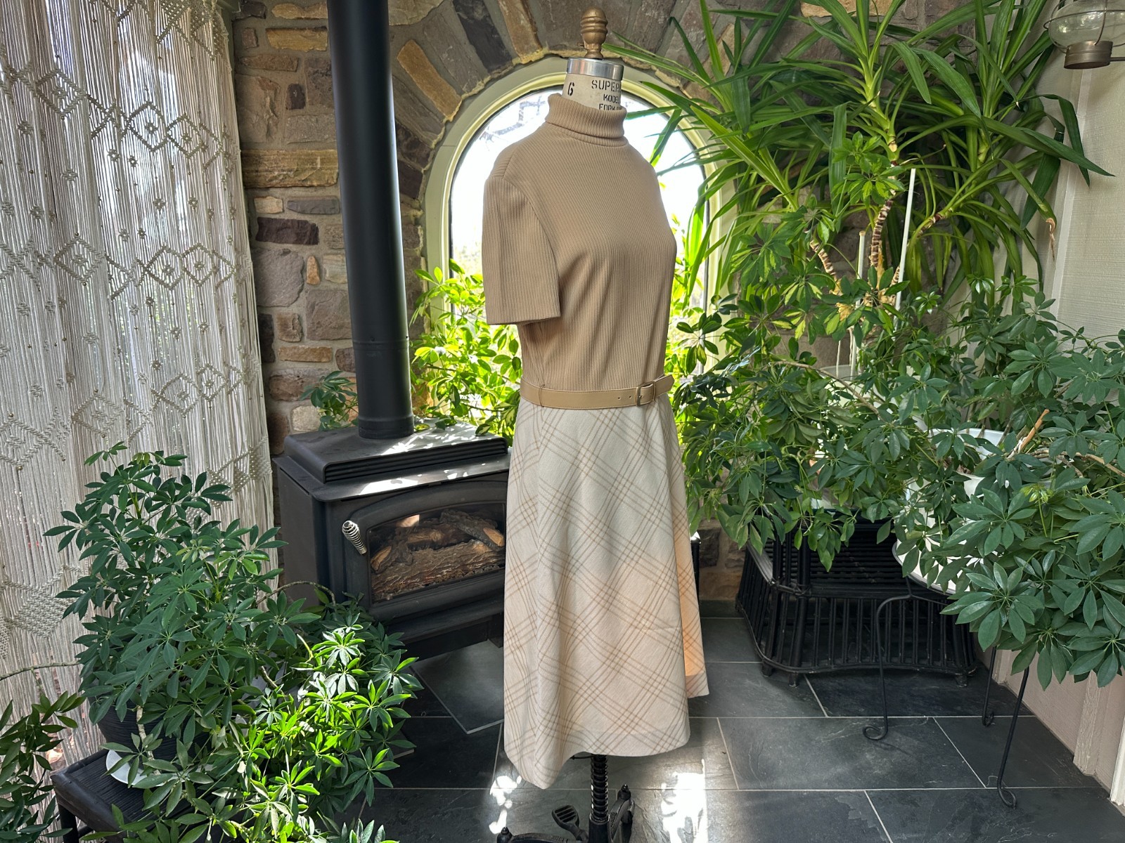 Vintage 1970s Ivory and Beige Dress with Jacket Kay Windsor The Look You Love