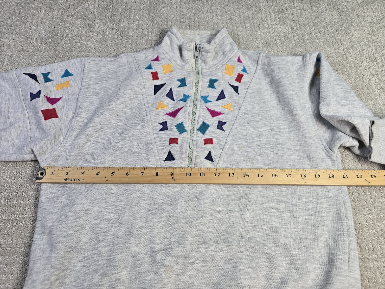 Vintage Chinawear Morsly M Gray Aztec Geometric Retro Zip Sweatshirt READ SPOTS