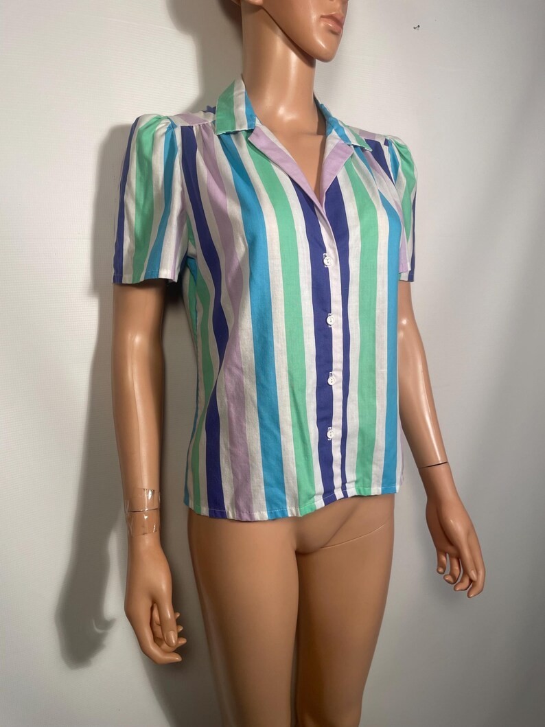 Vintage 1970s Pastel Striped Blouse Size S/M