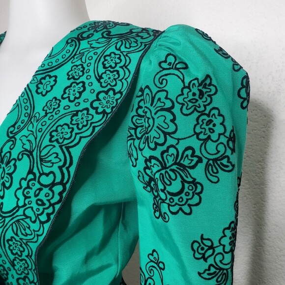 Vintage RARE Turquoise Floral Blazer Top For David Howard Climax Karen Okada
