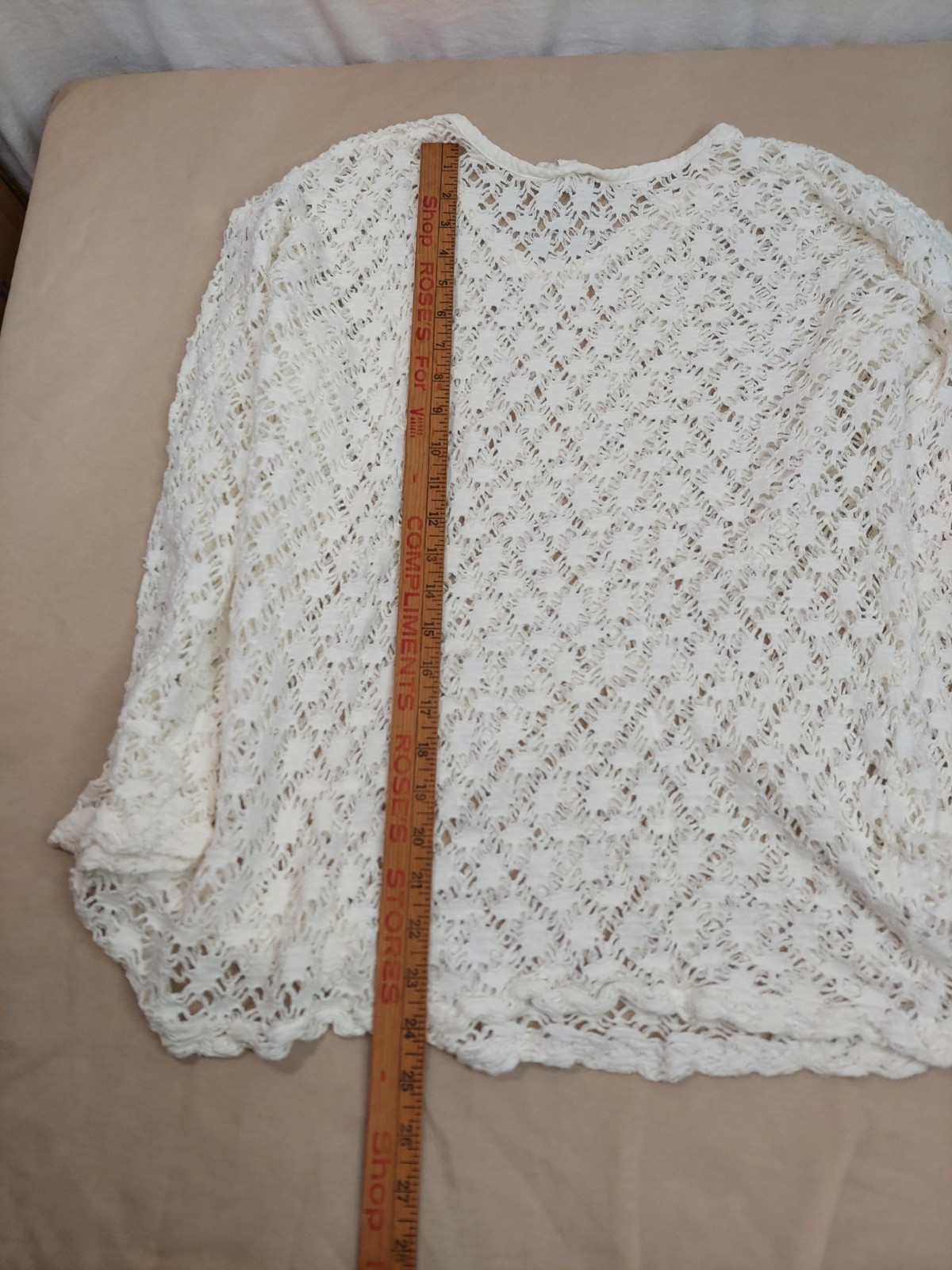 Vintage White Crochet Lace Top Women M L USA Made 100% Cotton Sheer Coquette Tee