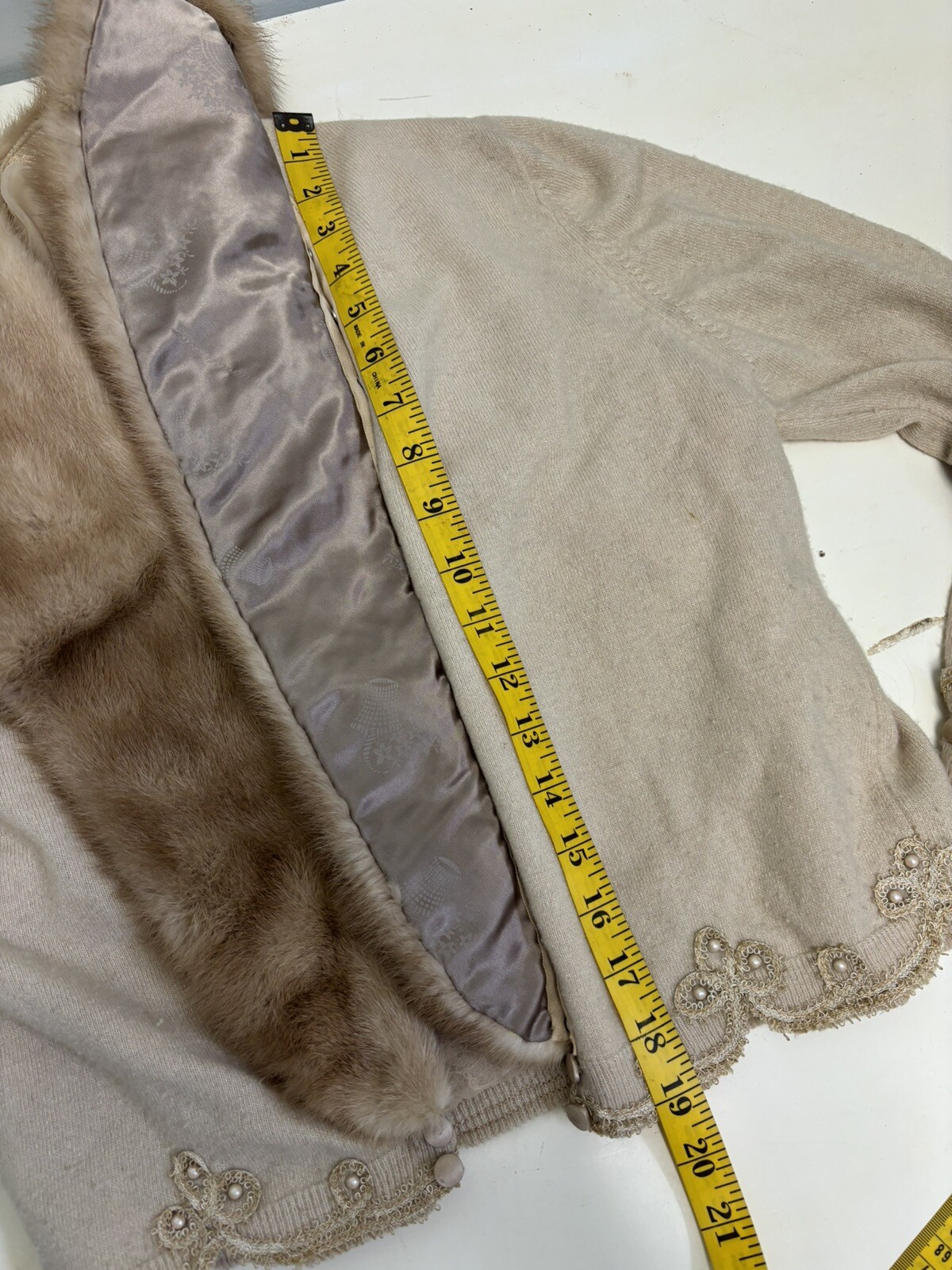 Vintage Cashmere Mink Trim Cream Sweater, S/M By ALTMANN OF VIENNA