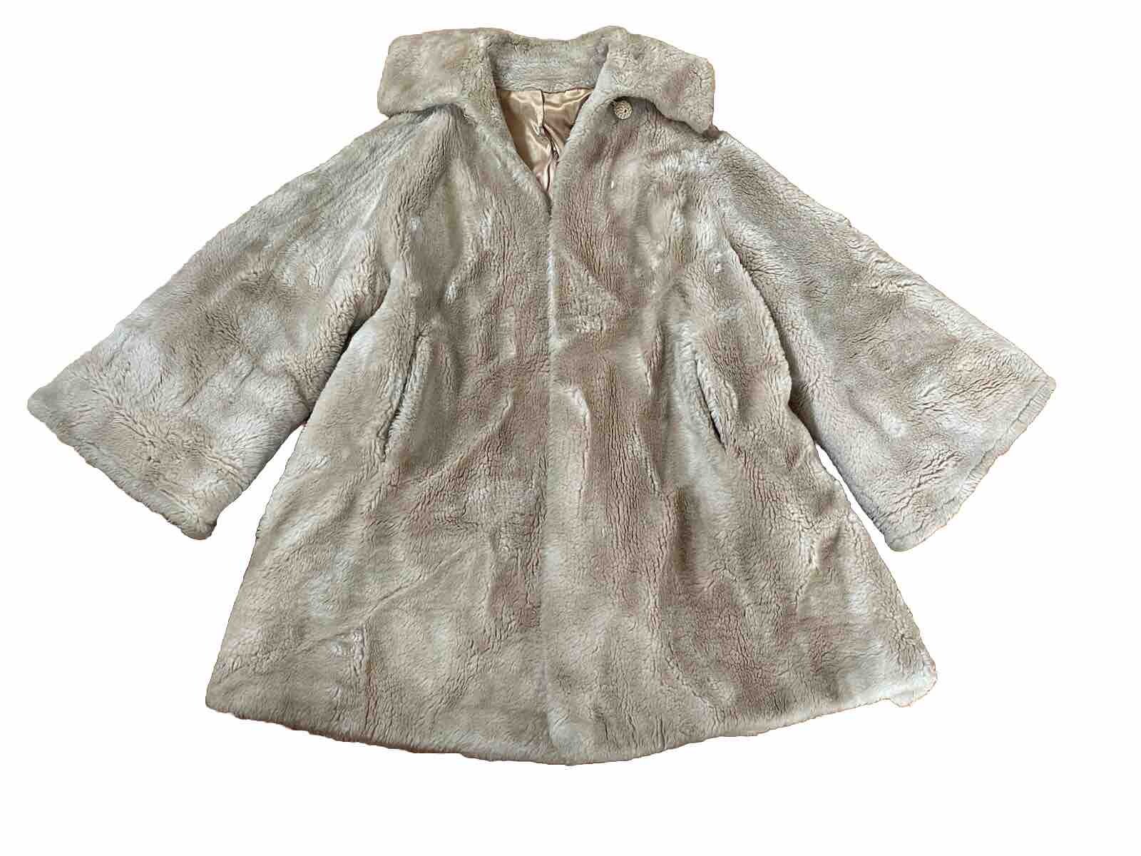 Vintage Coat Imperial Ollegro Tan Beige Faux Fur Mid Length Medium (JK) Womens