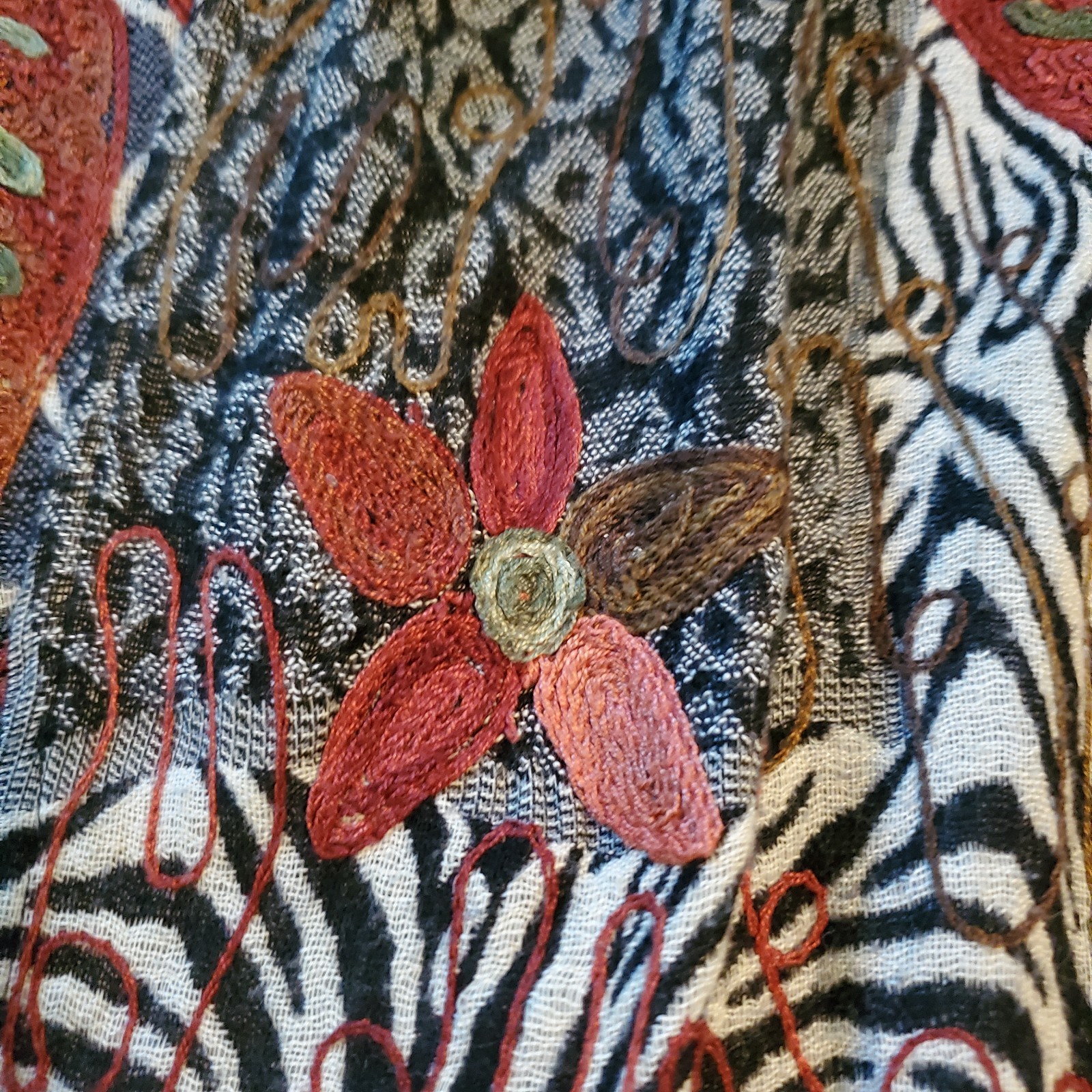 VTG Anu Wool Patchwork Abstract Art Open Jacket Womens S Mixed Media Embroidered