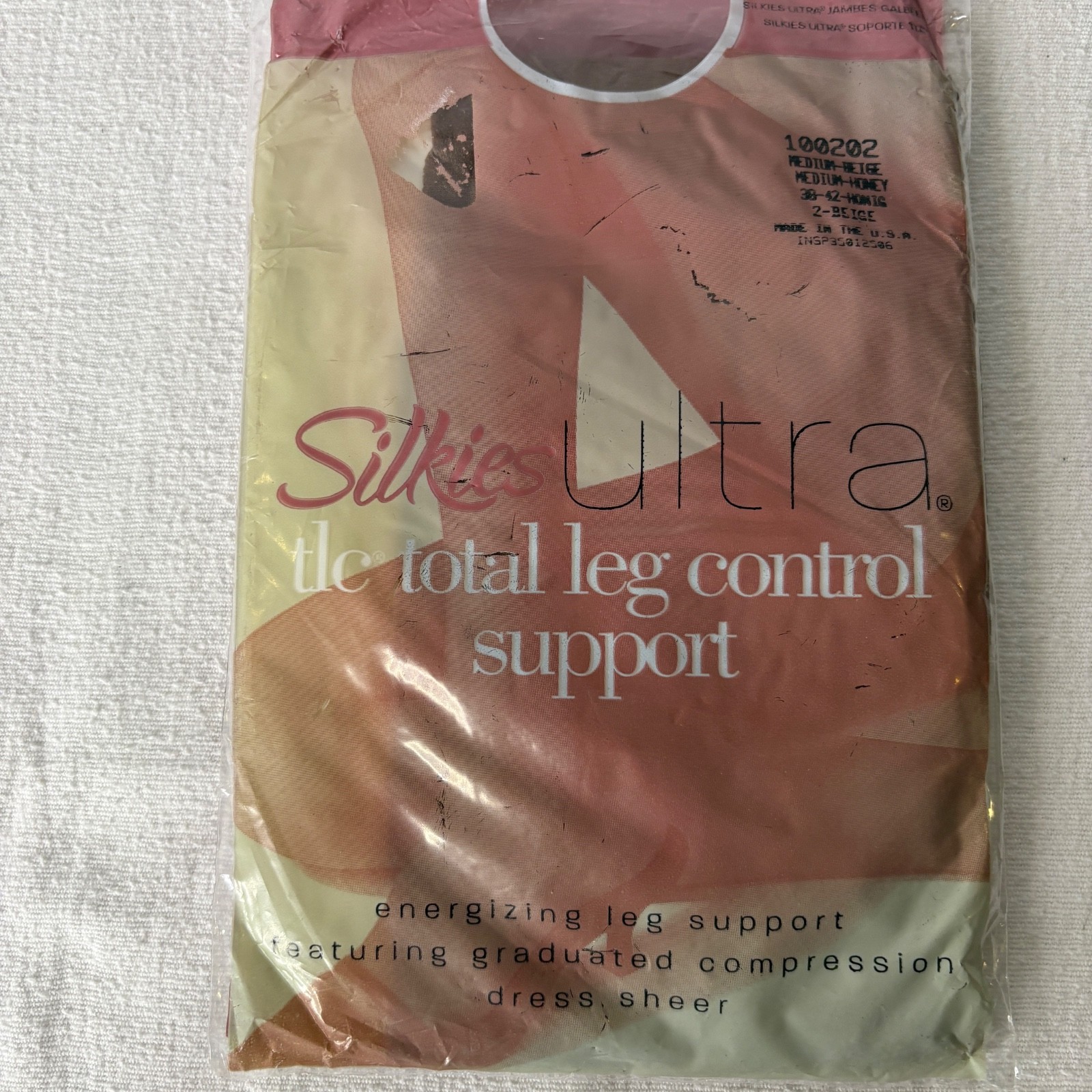Vtg Silkies Ultra Total Leg Control (TLC) Support Pantyhose 2 Medium Beige/Honey