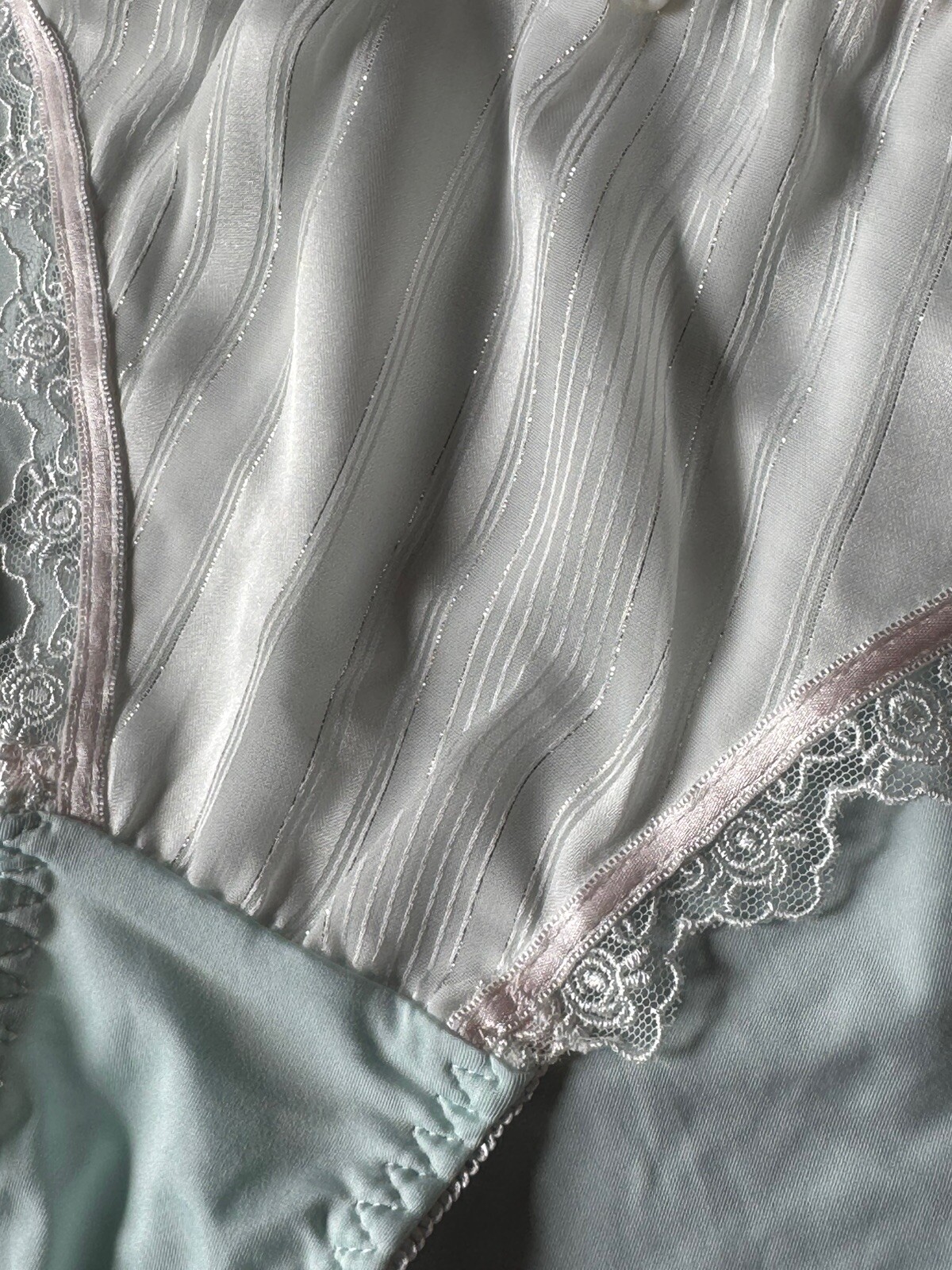 Vtg Style Silky Satin Soft Nylon Silver Thread Lace Side Panties Sc XL
