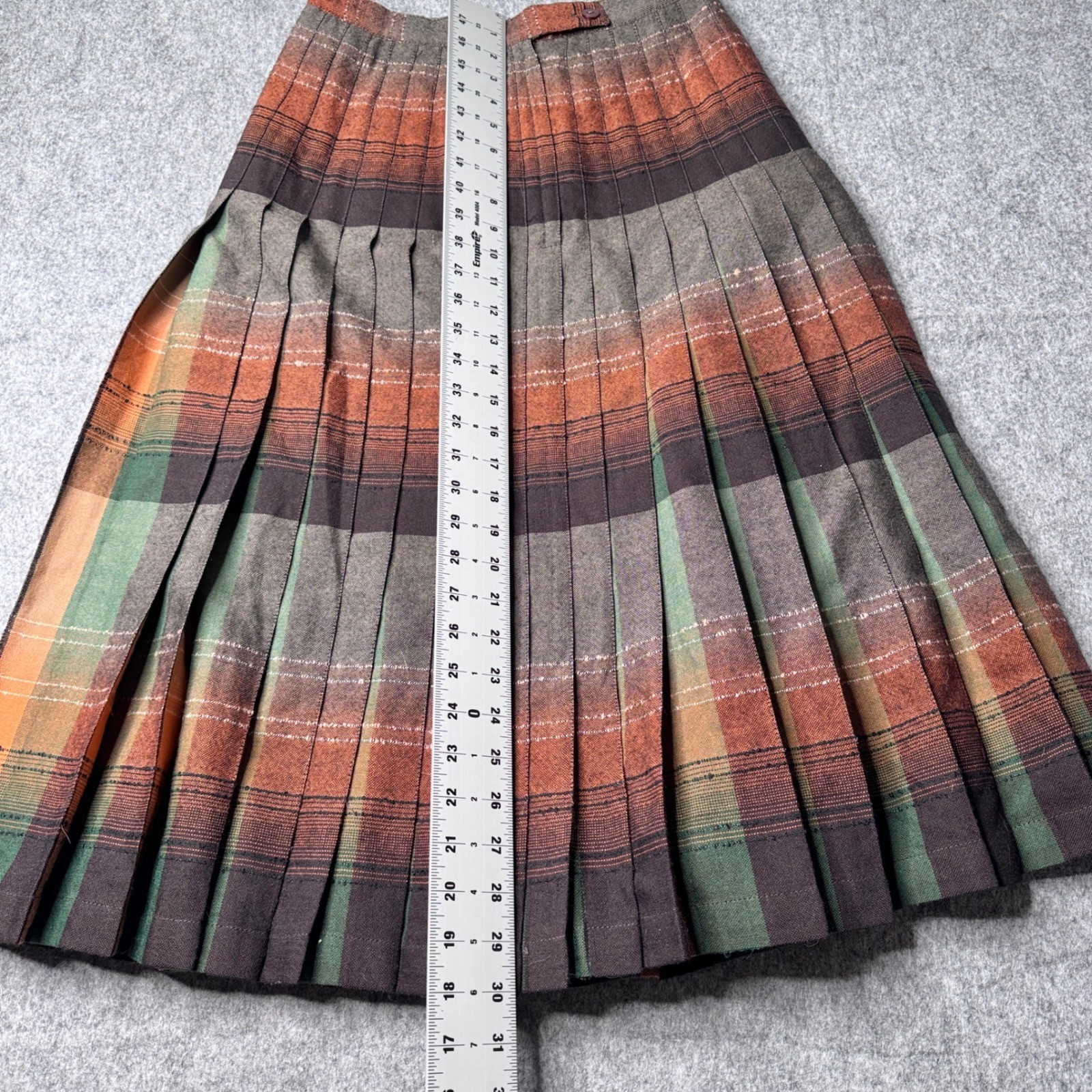 Highland Queen Vintage Reversible Wool Pleated Skirt Rust Green Striped Midi 12