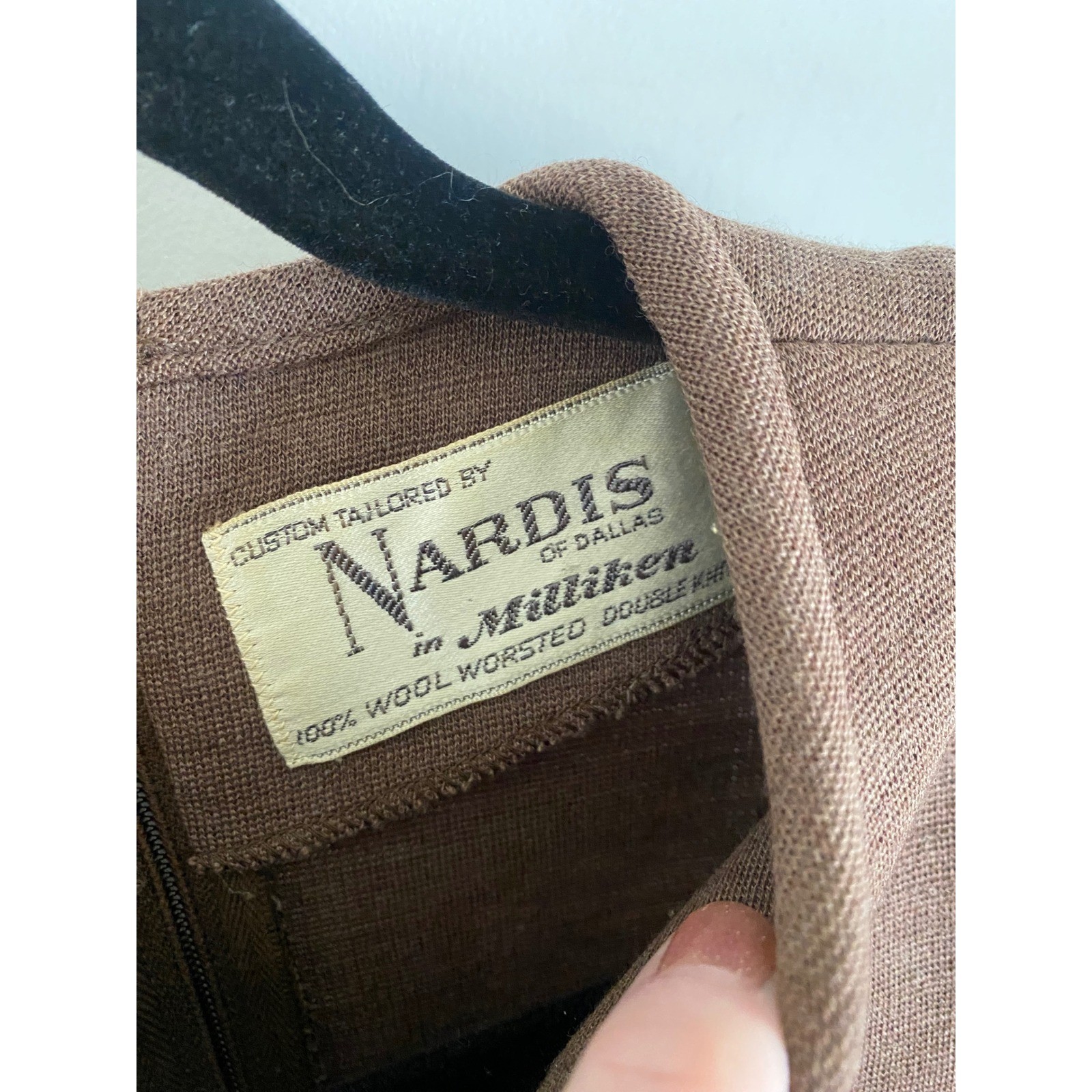 Vintage Nardis of Dallas Brown 100% Wool Worsted Double Knit 3/4 Sleeve Top