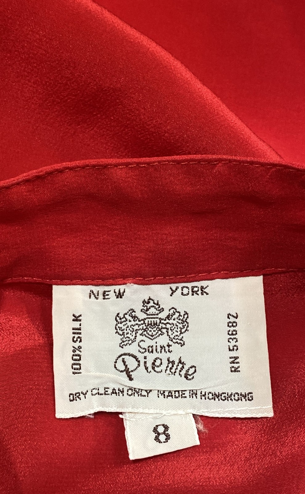 Vintage 80s Saint Pierre Women’s Red Silk Pleated Bib Blouse Sz 8