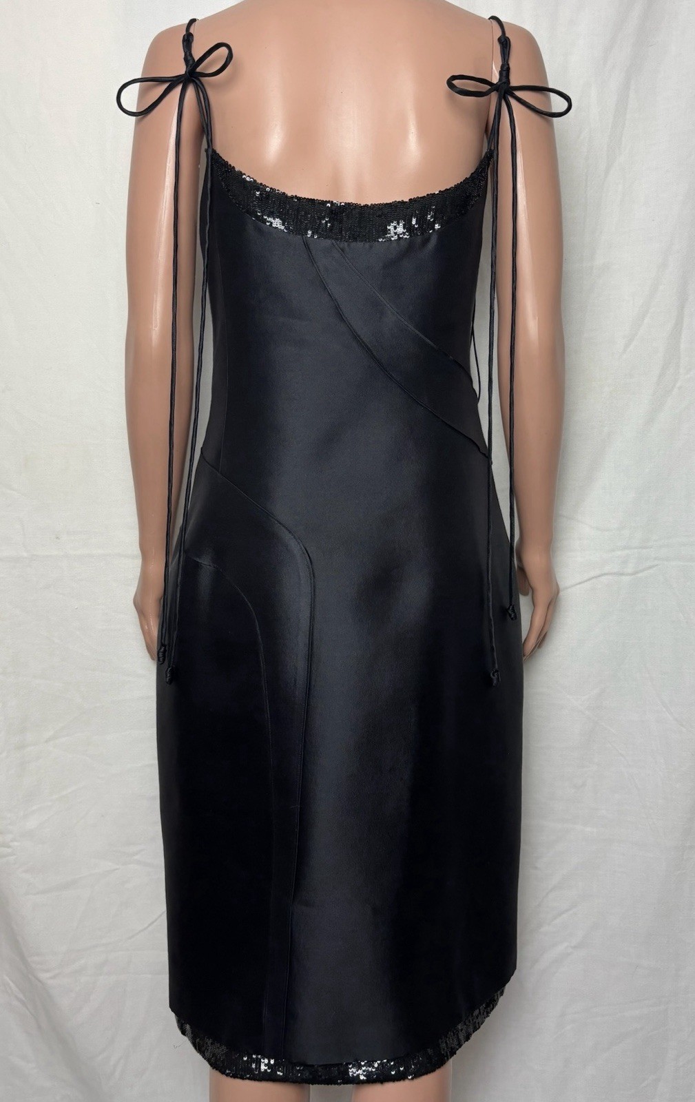 Chado Ralph Rucci Black Silk Wool Bead Cocktail Dress Size 12 NWT Neiman Marcus