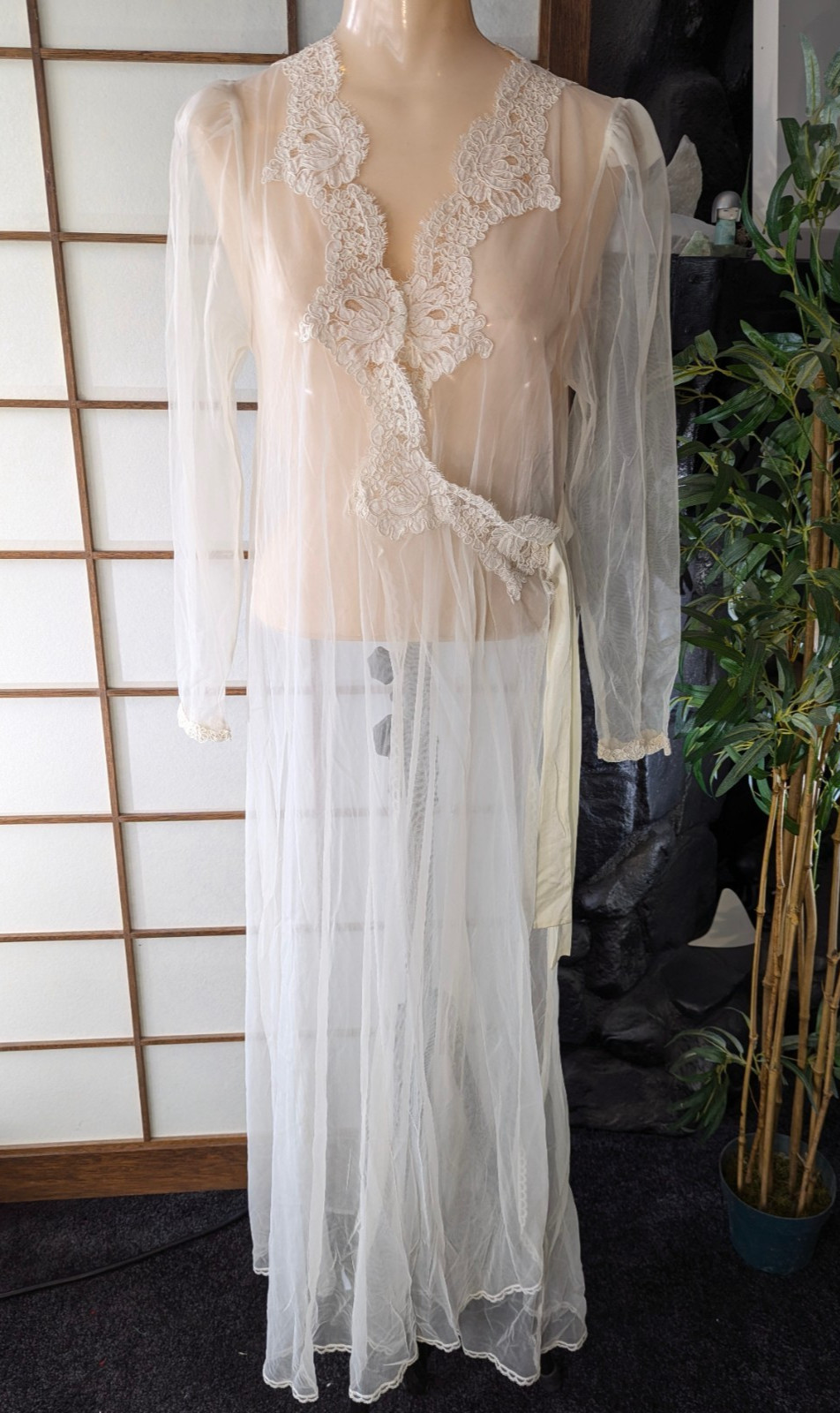 Vtg Val Mode Peignoir Dressing Gown Robe Lingerie Sheer Chiffon Soutauch Lace Sm