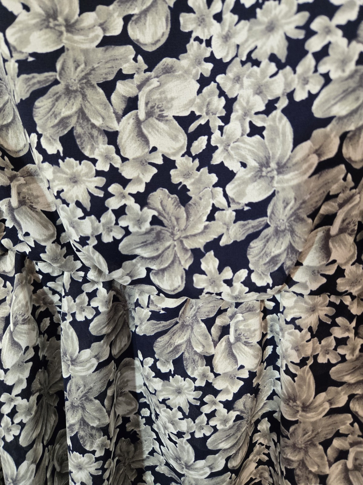 Vtg 90s Liz Robert’s Dress 18WP White Black Floral Boat Collar 3/4 Cuff Sleeves