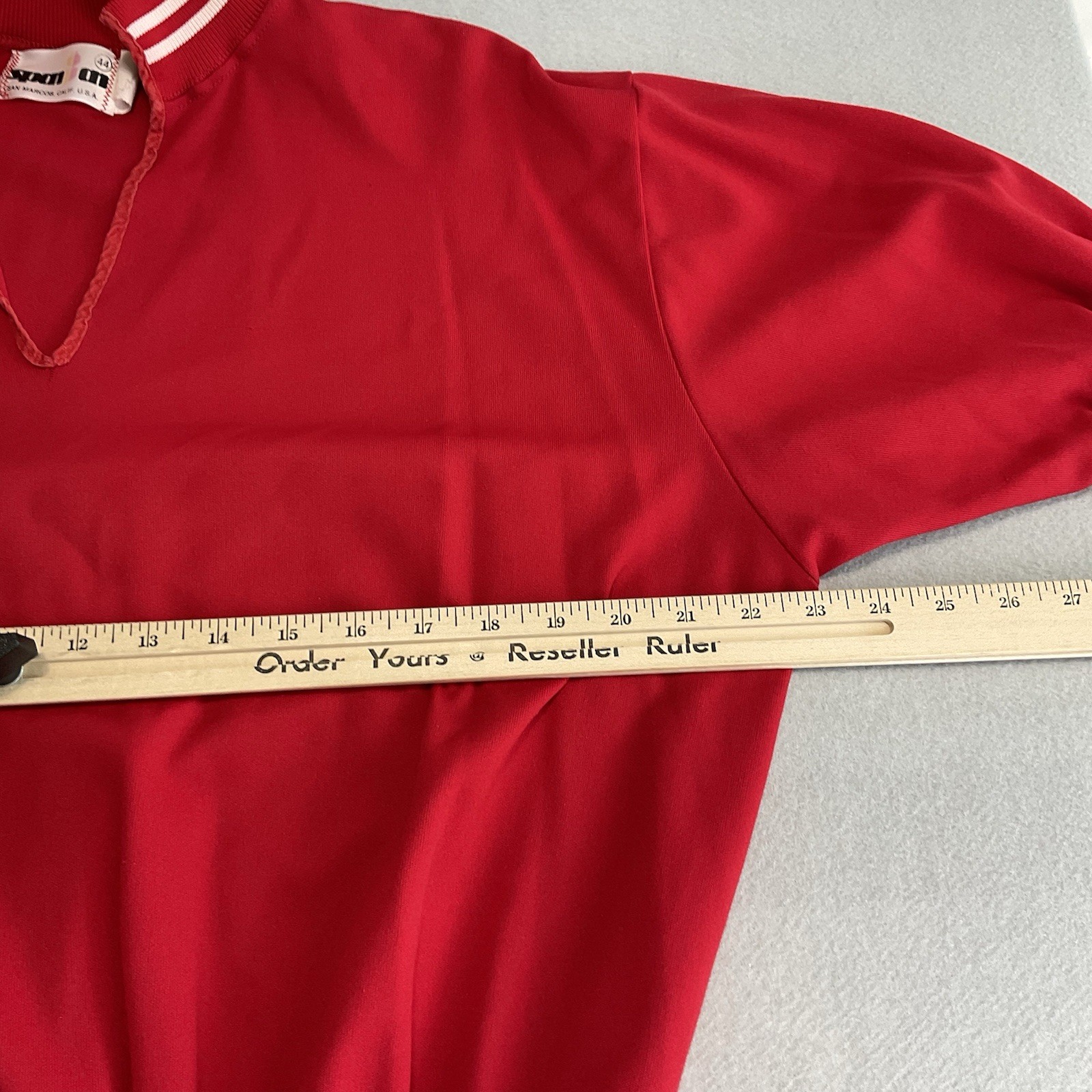 70s 80s Vintage Red Tshirt White Stripes Banded Short Sleeves & Waist L-XL