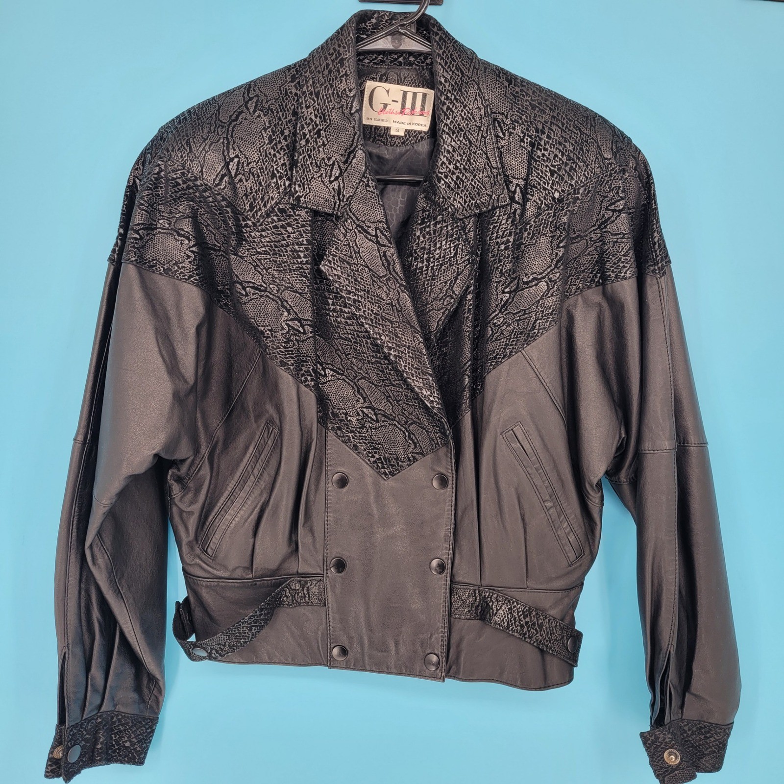 G-III Leather Fashions Jacket Womens Size S Vintage 80s Snakeskin Double Breast